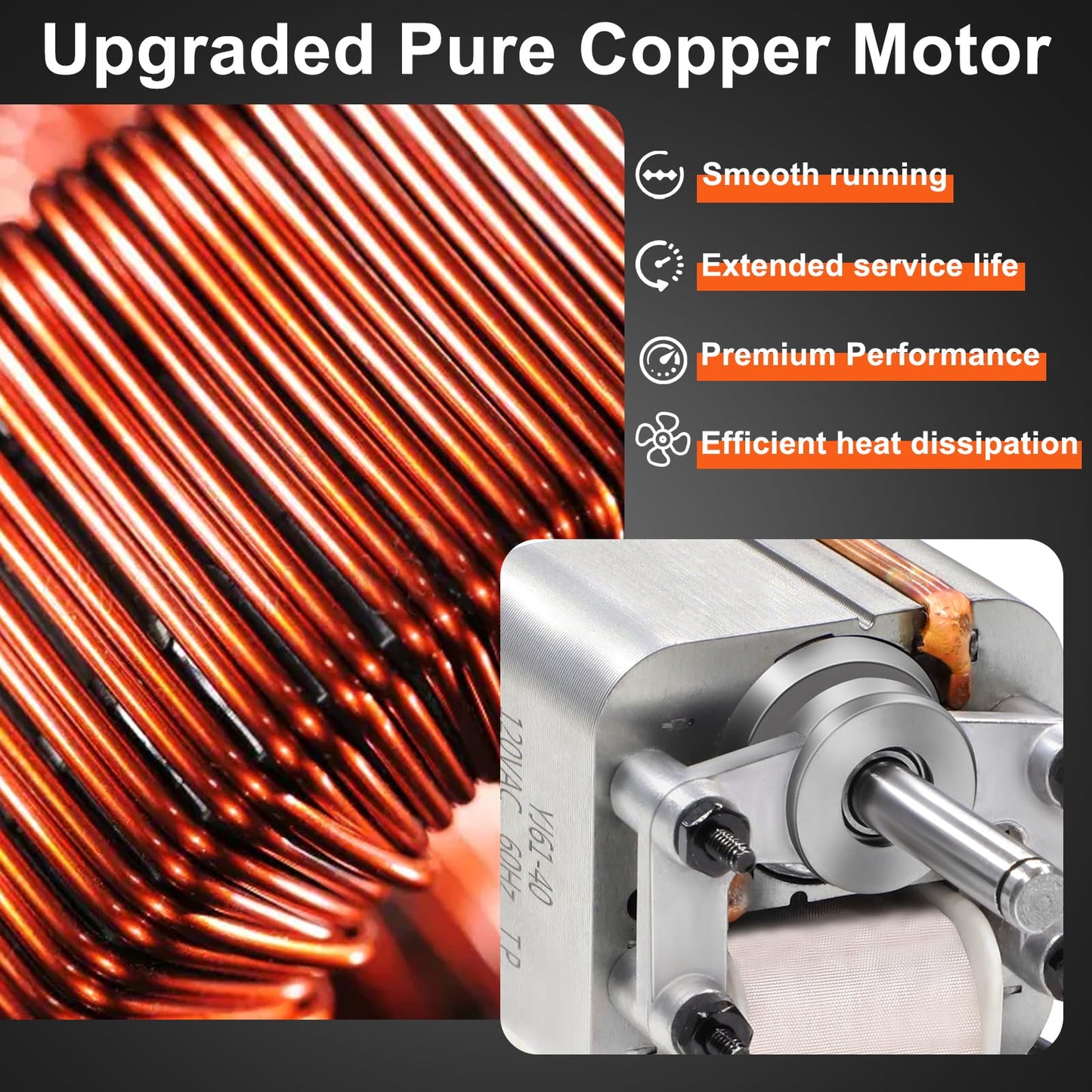 Hiorucet S99080666 Fan Motor for Broan NS6500 and WA6500 Range Hood Series, NS65 Kitchen Fan Motor for NS65 WA6500 NS6500 QML QL100 CBD1 CBD3 CBX1 QL1, Replacement for 99080666, R520135, JESP-61K38