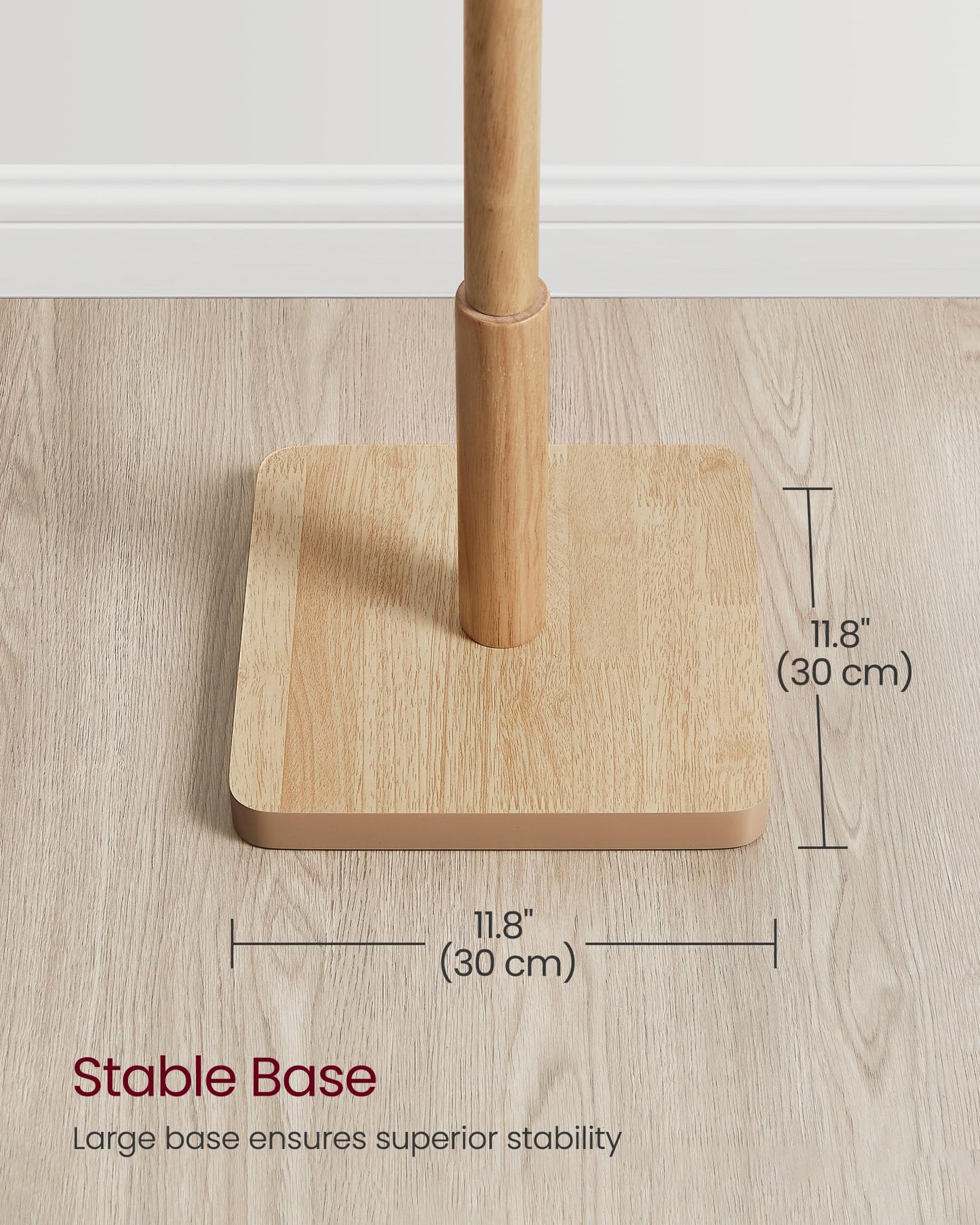 VASAGLE Solid Wood Coat Rack, Free Standing Hall Coat Tree with 8 Hooks, 3 Height Options, for Coats, Hats, Bags, Purses, for Entryway, Hallway, Rubberwood Hooks and Pole, Natural Beige URCR010N01
