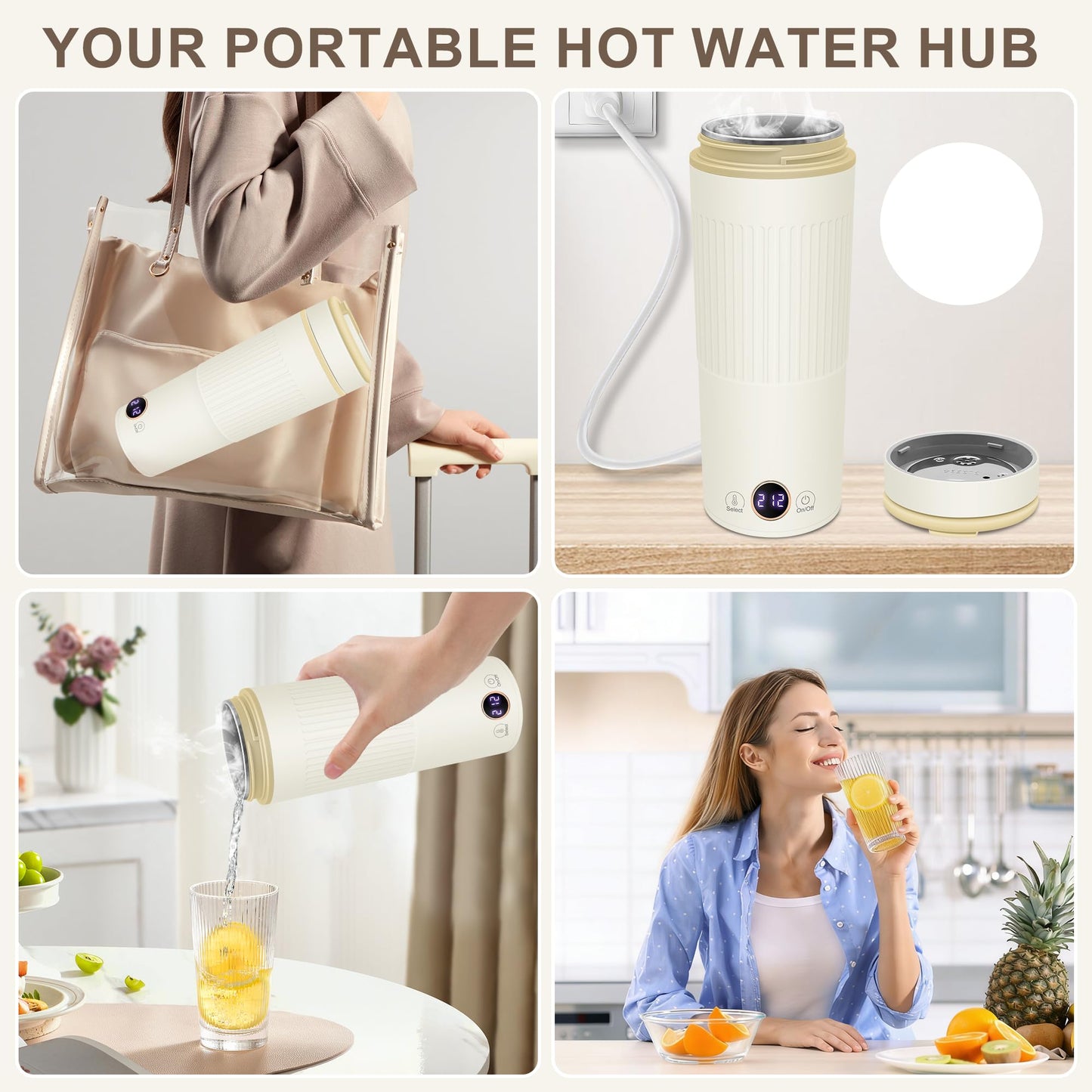 Portable Electric Kettle, 600ML Mini Hot Water Boiler Heater, Travel Kettle with 6 Temperature Settings, 304 Stainless Steel Portable Bottle Warmer with Auto Shut-Off & Boil-Dry Protection
