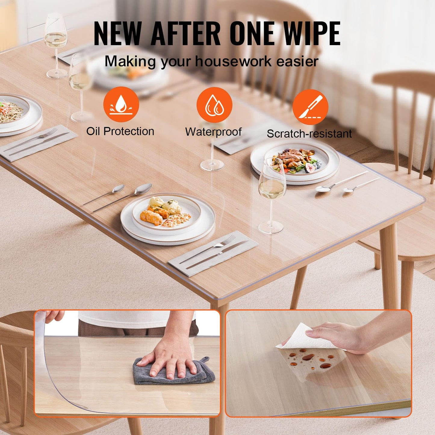 VEVOR Plastic Table Cover, 42 x 72 Inch 2.0 mm Thick Clear Rectangle PVC Desk Mat Protector, Waterproof & Easy Cleaning Desk Pad Tablecloth, for Office, Dresser, Dining Room, Night Stand