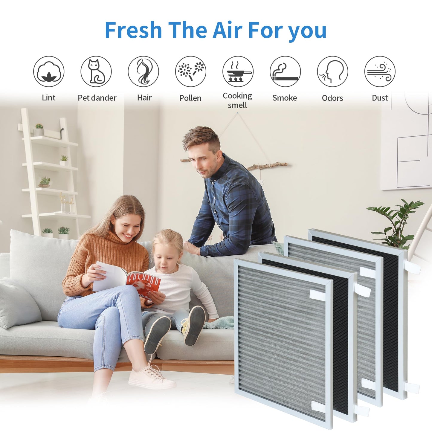 FCFMY Replacement Filters Compatible with Nuwave Oxypure Zero Smart Air Cleaner Purifier Model 47351, 47251, 47261, 2 Stainless Steel Pre-filters and 2 Activated Carbon Coated Filters