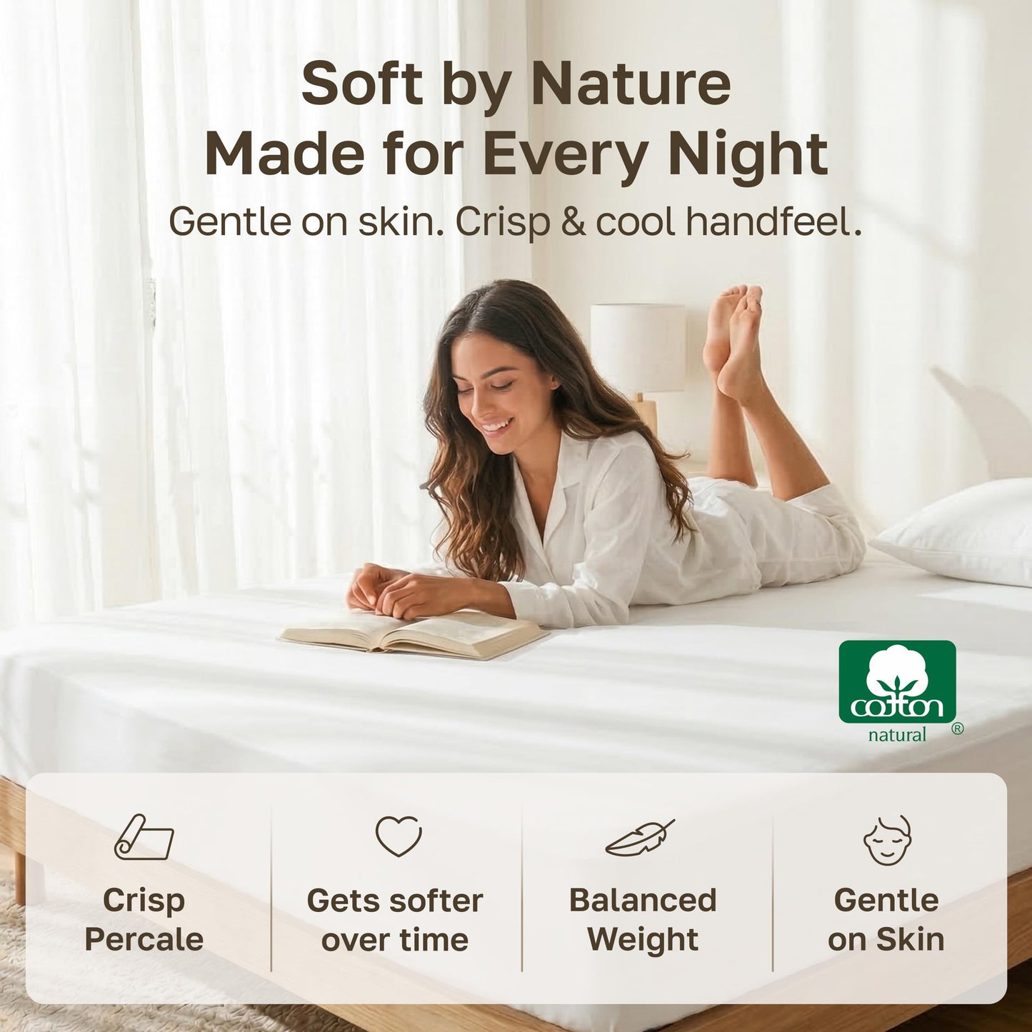 California Design Den 100% Organic Cotton Fitted Sheet Queen Size Only - Percale Queen Deep Pocket Fitted Sheet, Lightweight, Snug-Fit, Crisp, Durable - White