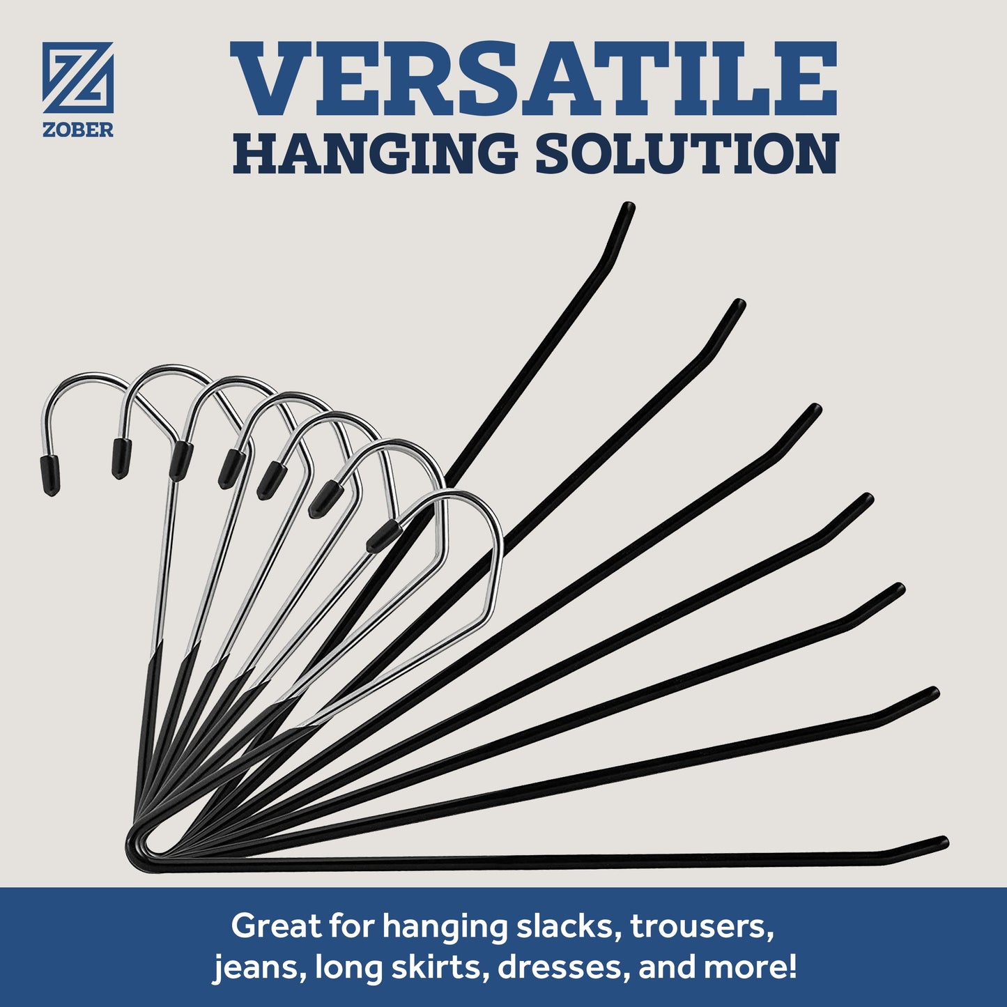 Zober Pants Hangers Non Slip - Open Ended Pants and Jean Hangers for Closet - Space Saving Clothes Hanger - Strong, Durable, Metal Pant Hangers (Black)