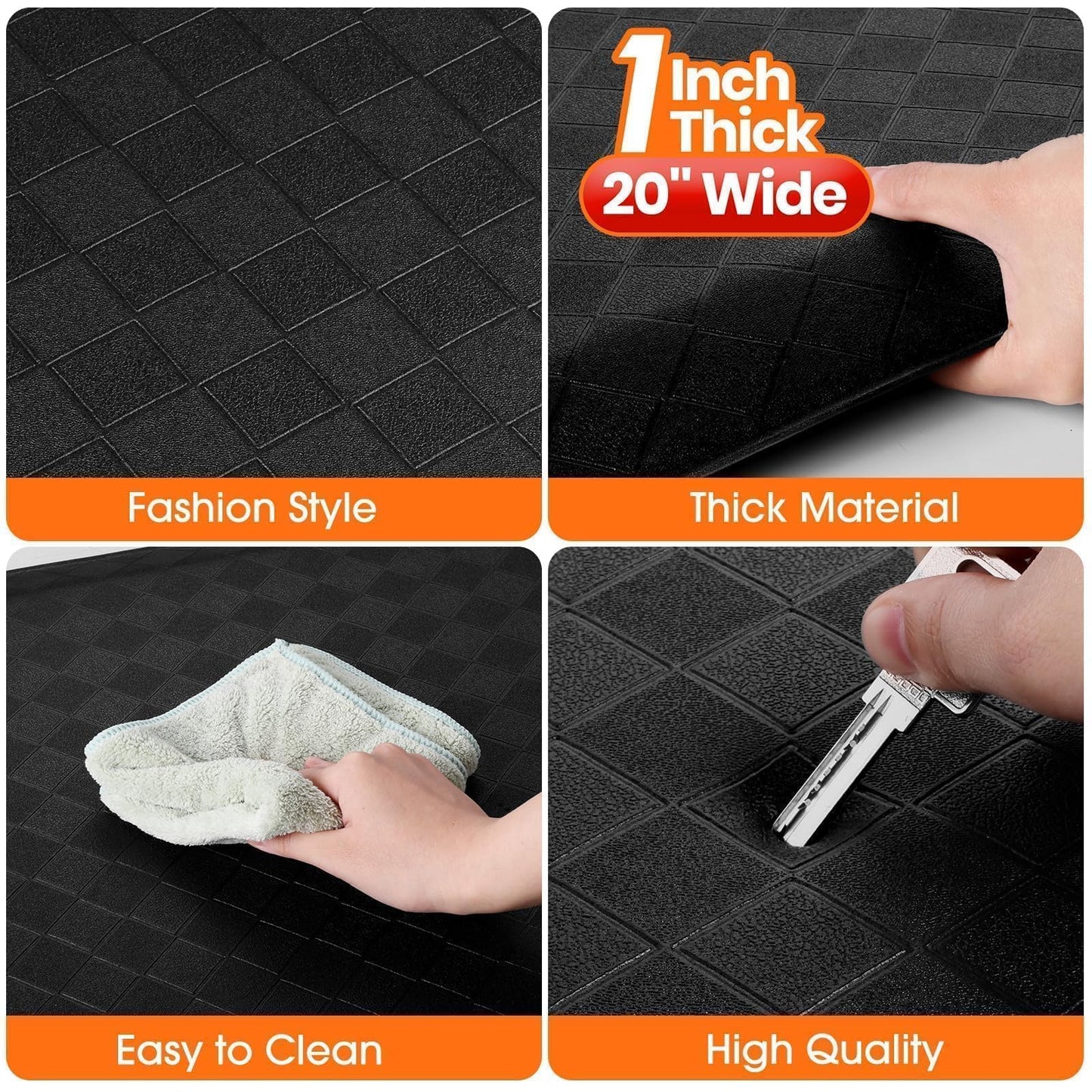 StepRite 1” Thick Kitchen Mats for Floor, Anti Fatigue Kitchen Rugs, Non-Slip,Heavy Duty Water Resistant Kitchen Rug, Standing Desk Mat for Friends, Family, Home, Kitchen, Office(39" x 20",Black)