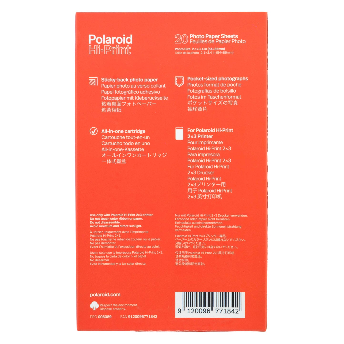 Polaroid Hi Print 2x3 Paper Cartridge, Peel and Stick, 2 Pack (40 Photos) with a Microfiber Cleaning Cloth