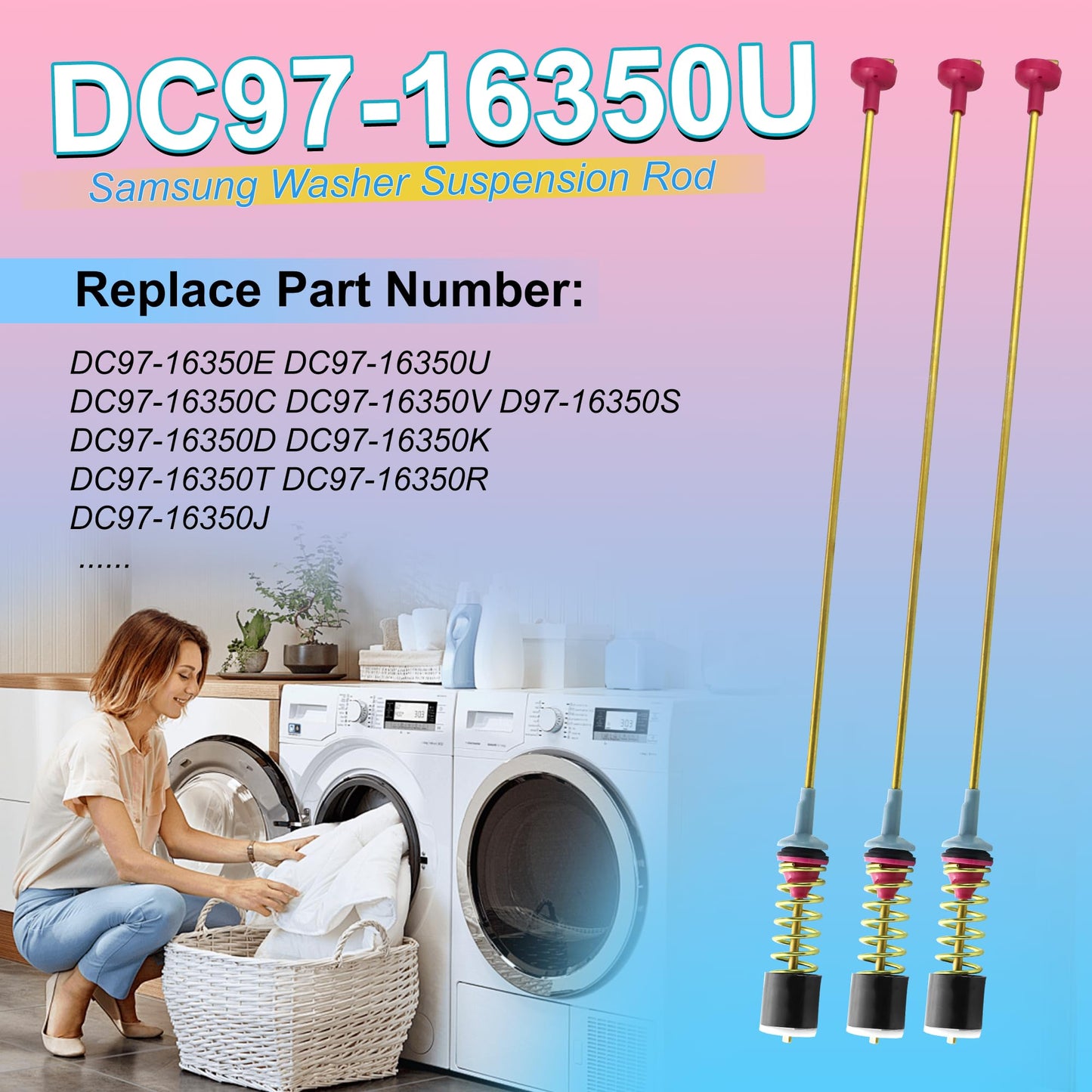 Upgraded DC97-16350U DC97-16350T Washer Suspension Rods for SAMSUNG WA50R5200AW/US, WA50R5400AV/US WA50R5400AW/US WA45T3200AW/A4 WA45H7000AW/A2 and WA45N3050AW/A4 Washing Machine（4pcs）
