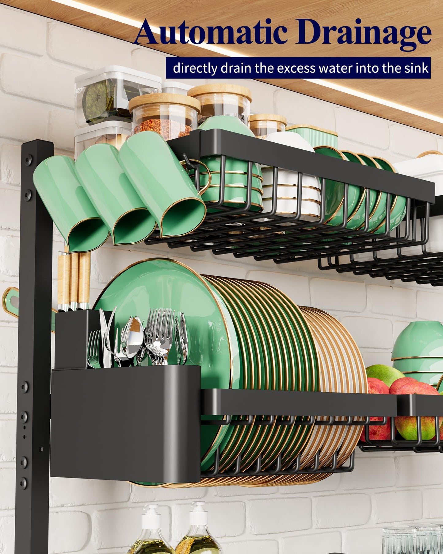 Kitsure Over The Sink Dish Drying Rack - 31.5" to 39.4" x 30.3", Adjustable Sink Drying Rack for Kitchen Sink with Multifunctional Baskets, Black