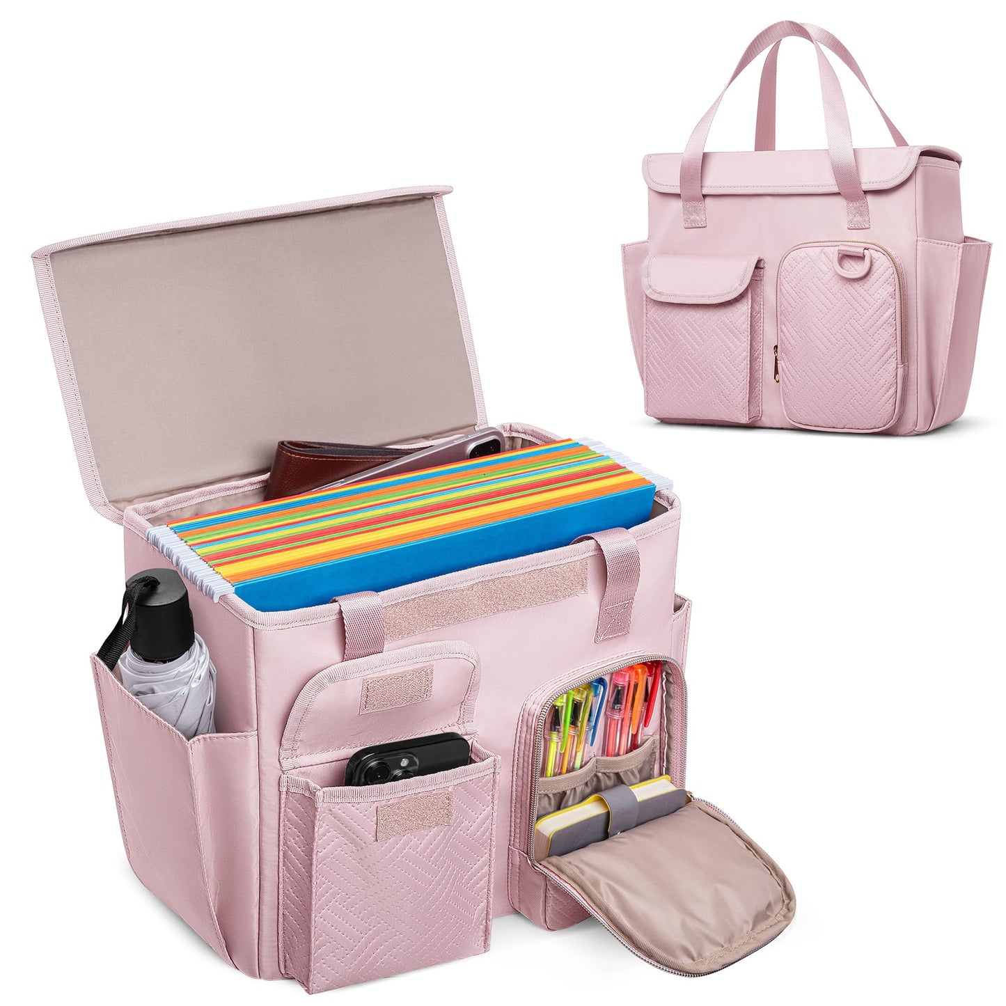 Prokva Hanging File Organizer Box with Lid, Portable Document Organizer Bag with Handle, Suitable for Letter Size Hanging File Folders, Pink