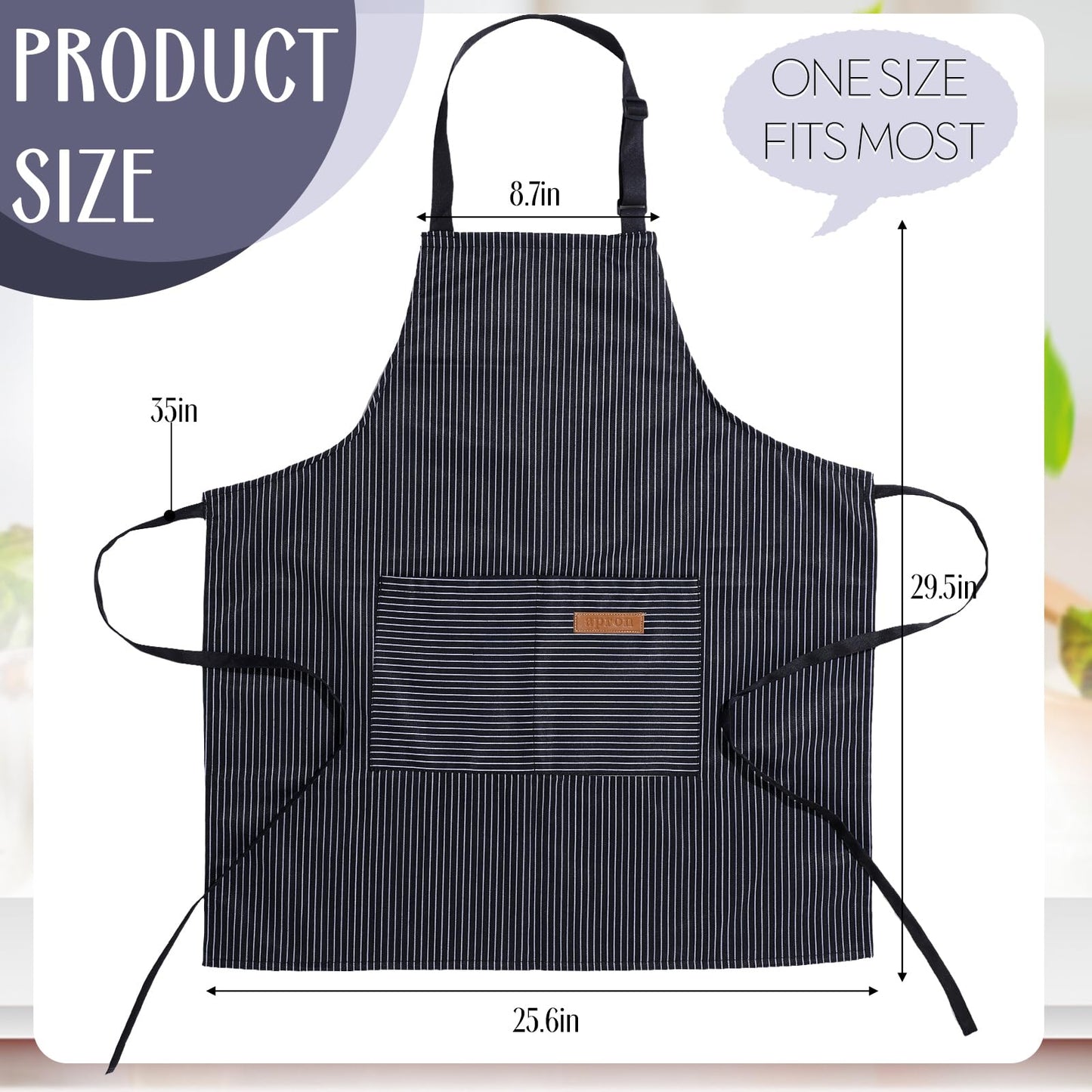 Handepo 12 Pcs Cotton Aprons for Women Men with Pockets Soft Adjustable Bib Stripe Aprons for Cooking Kitchen Chef(Black,Thin Stripes)