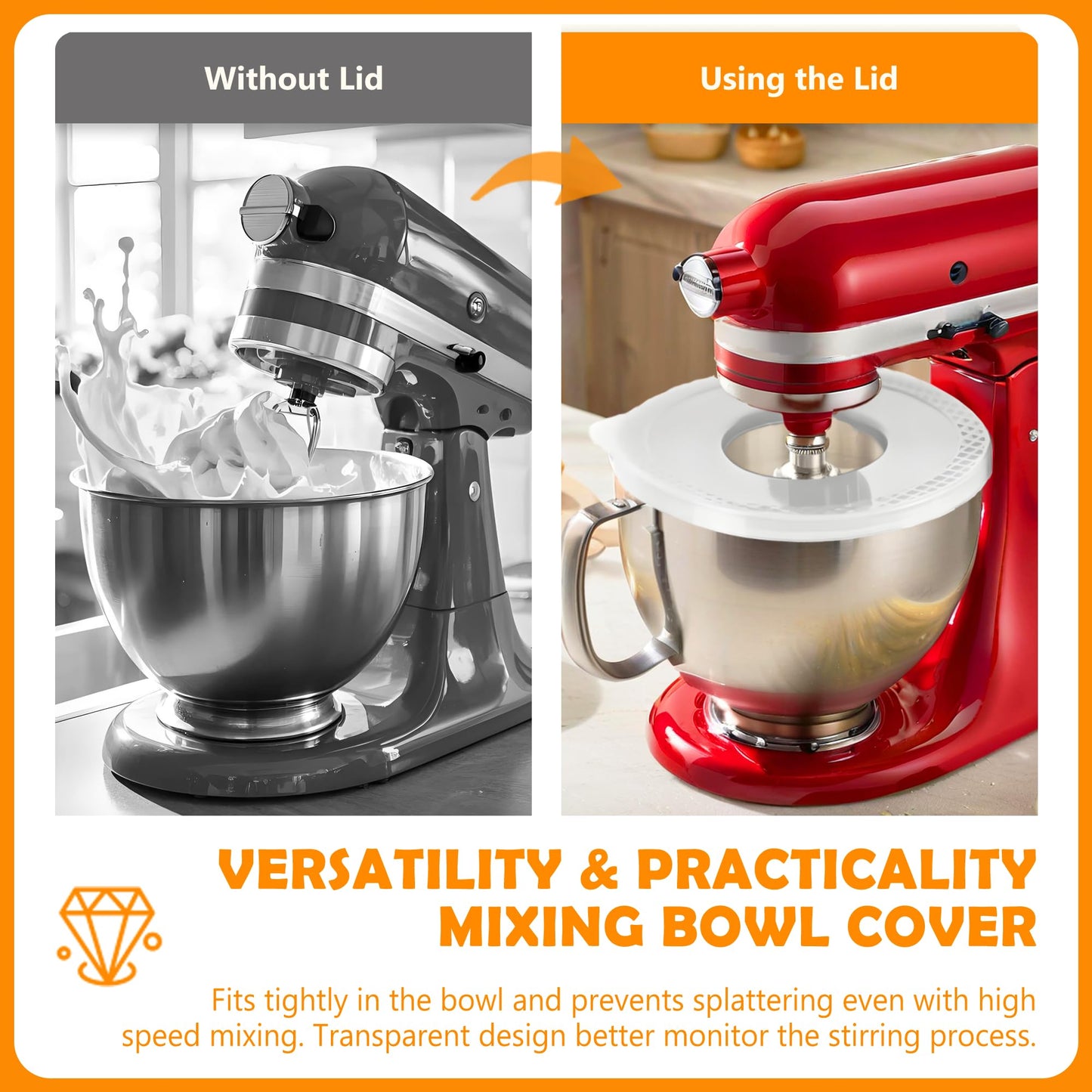 5 QT Mixer Bowl with Lid for KitchenAid Tilt-Head Stand Mixers, Food-Grade Stainless Steel Mixing Bowl Replacement with Anti-slip Handle and Splash-proof Cover, Dishwasher Safe, Artisan&Classic Series