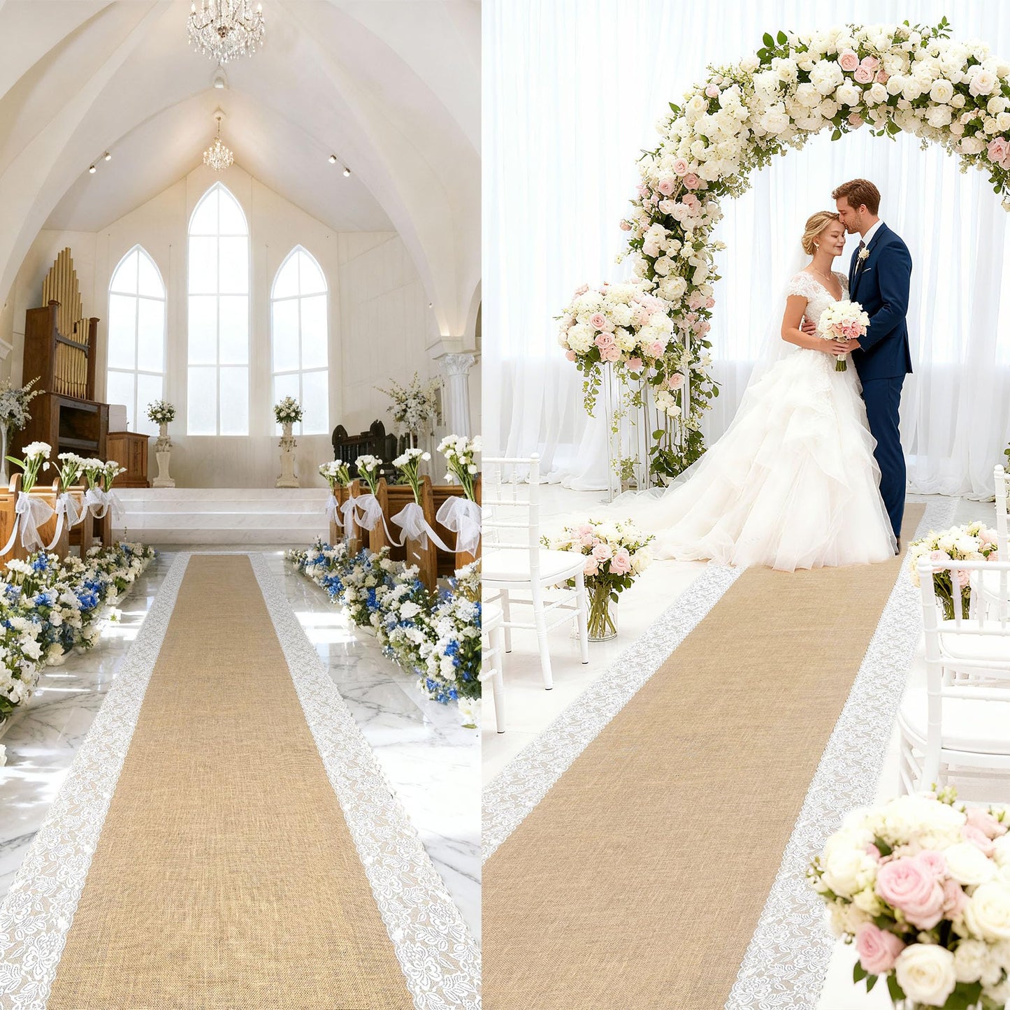 GoldenXin 3ft x 20 ft Wedding Aisle Runner Outdoor for Wedding Ceremony with Lace Jute Rustic Natural Burlap Decorations Beach Garden Church Reception Craft Decor