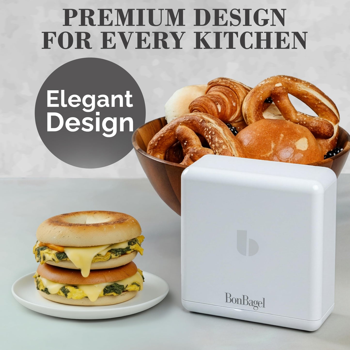 BonBagel Bagel Cutter Slicer – Precision Bagel Slicer with Auto-Center Holder – Compact 7-Inch Space-Saving Design for Even Cutting Large and Small Bread at Home or Café Kitchen-White – 2nd GENERATION