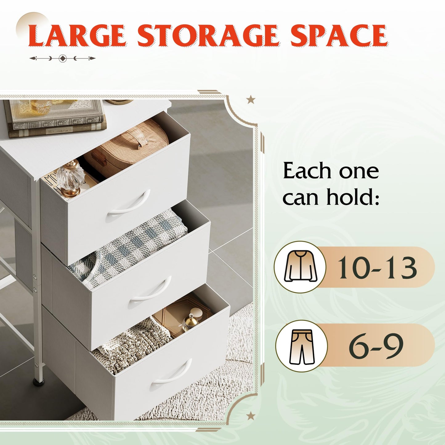 WLIVE Nightstand with 3 Drawers, Fabric Dresser, Organizer Unit, Storage Dresser for Bedroom, Hallway, Entryway, Closets, Sturdy Steel Frame, Wood Top, Easy Pull Handle, White