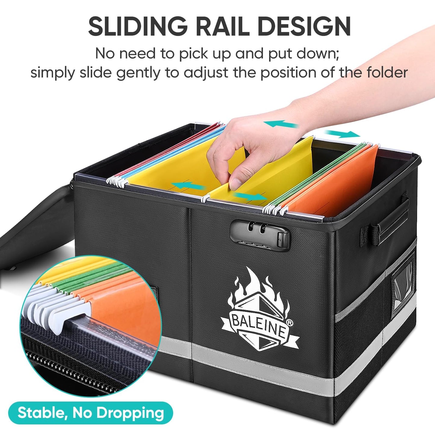BALEINE Fireproof Document Box with Lock, Portable Fireproof Document Bag Waterproof Fire Proof File Boxes for Documents, File Organizer Box for Important Paperwork (Black, 16''x12.5''x11.5'')