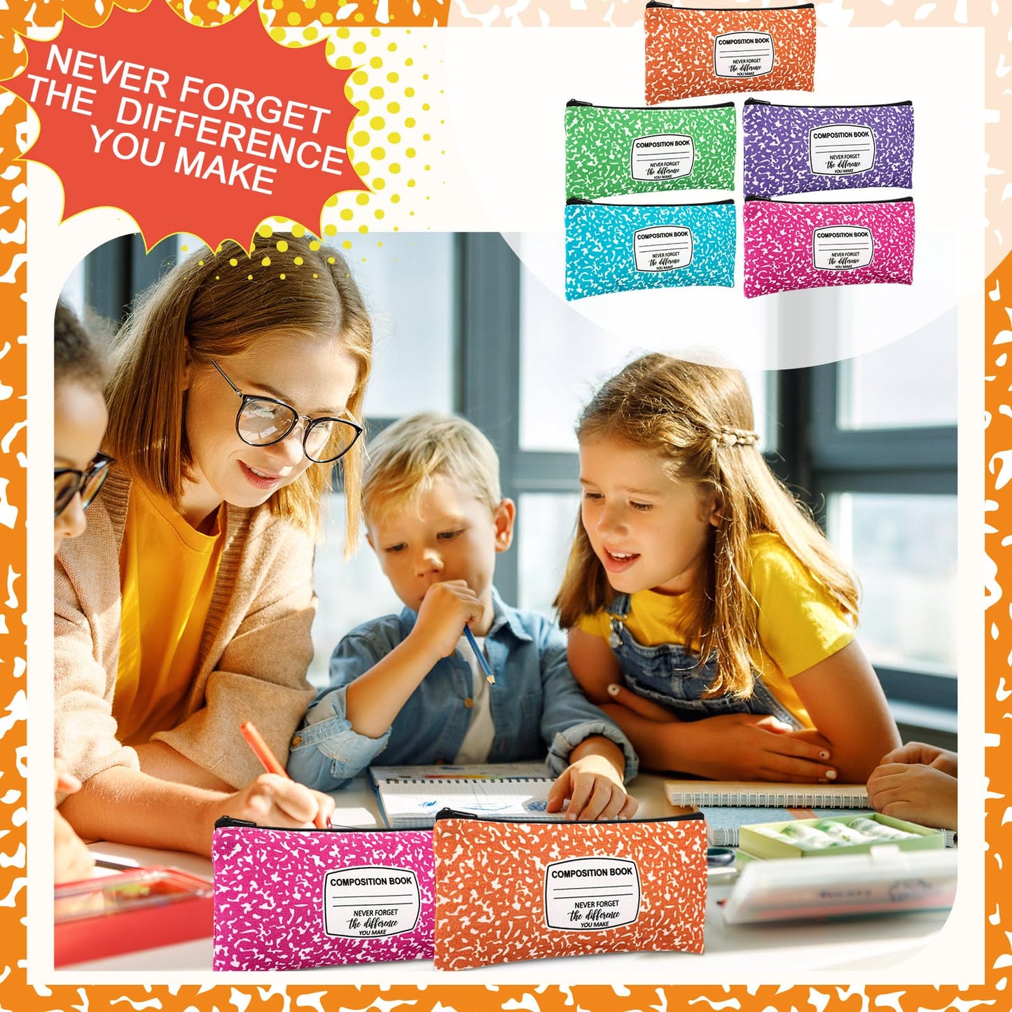 Epakh 30 Pcs Teacher Pencil Case Pouch 8.7 x 3.9 Inches Composition Teacher Appreciation Gifts Portable Pencil Bag with Zipper Multipurpose Cute Pen Pouch for Teachers Stationery Organizer (Classic)