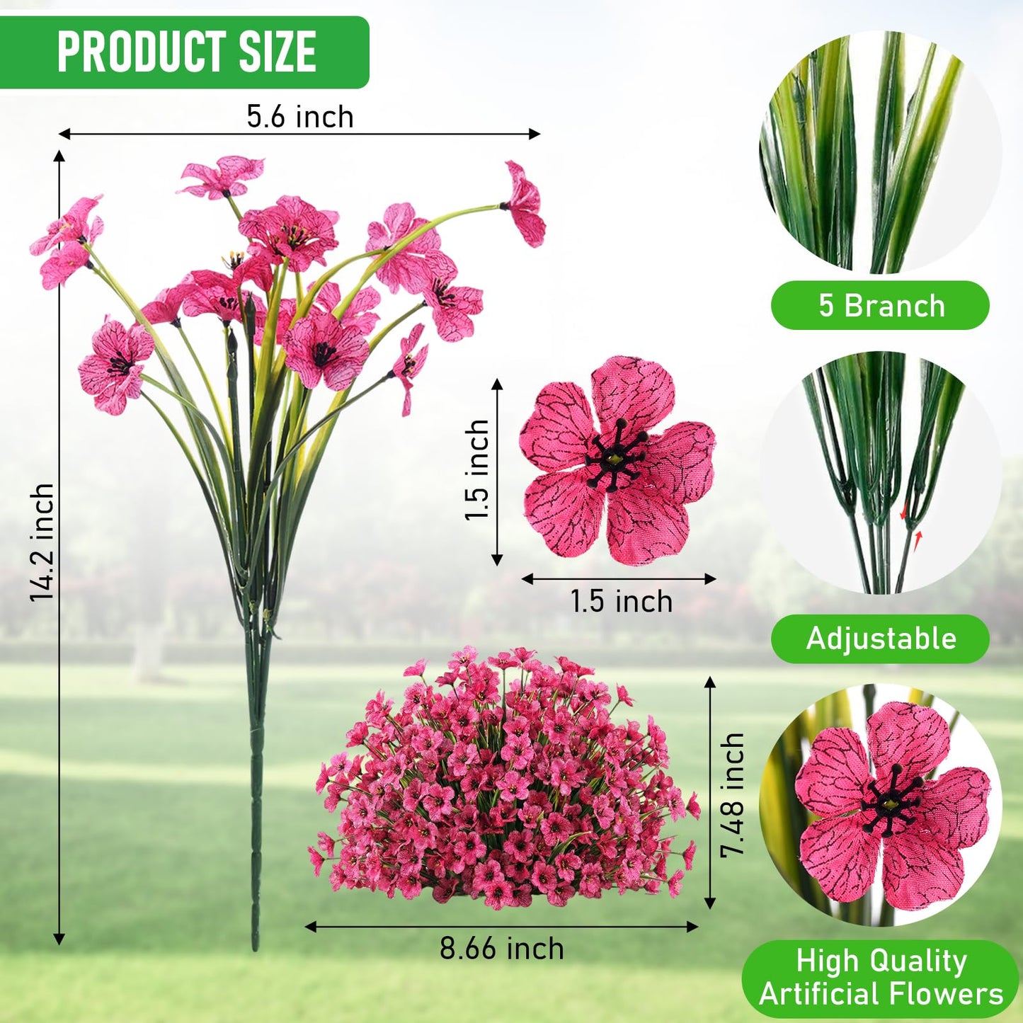 Powbrace 60 Pack Artificial Flowers Outdoor, Faux Silk Flowers for Outdoors Outside Front Porch Hanging Planter Window Box Garden Decoration(Mixed)