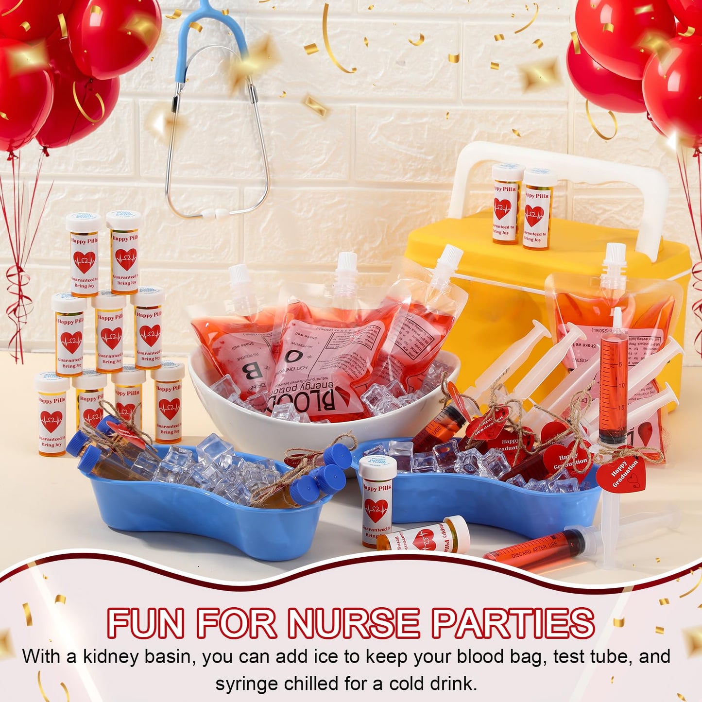 123 Pcs Nurse Graduation Party Supplies Set, Iv Blood Bag for Drink Dram Pill Bottles Test Tube Syringe Kidney Basin for Nurse Week Bsn Rn Lpn School College Nursing Graduation Party Favors Decoration