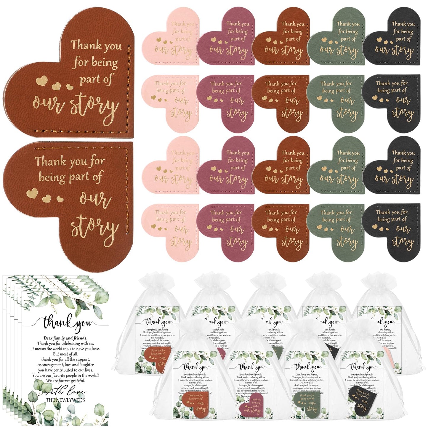 Sinload 100 Sets Wedding Favors for Guests Bulk Include PU Leather Corner Bookmarks Heart Book Marks Thank You Cards Gift Bags Wedding Souvenirs for Guest Bridal Shower Favors Reading Lover Gifts