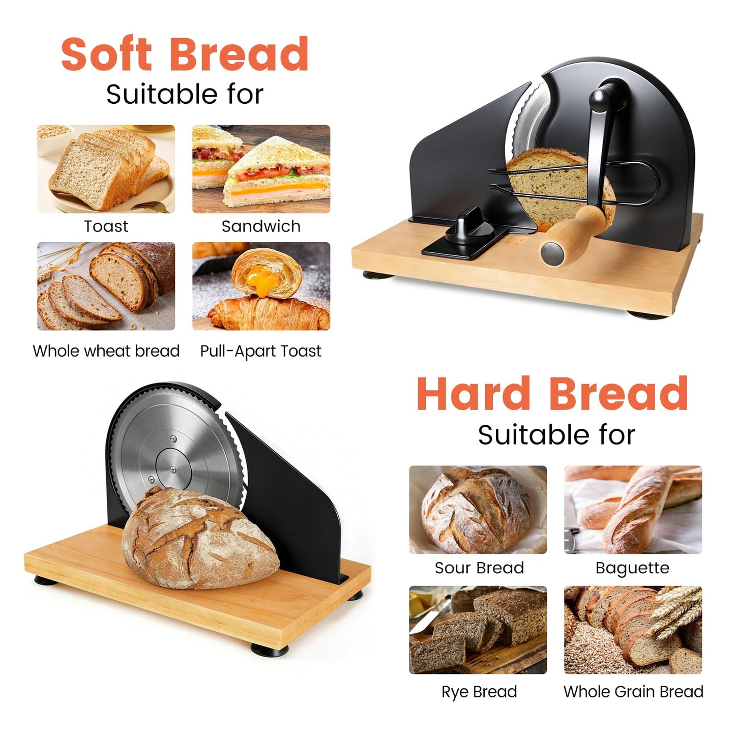 Bread Slicer for Homemade Sourdough Bread,Manual Slicer Making Tools,Adjustable Thickness Knive Cutter with Hand Crank for Sandwich with Scale Line Suction Base,Sharp Stainless Steel Blade (Black)