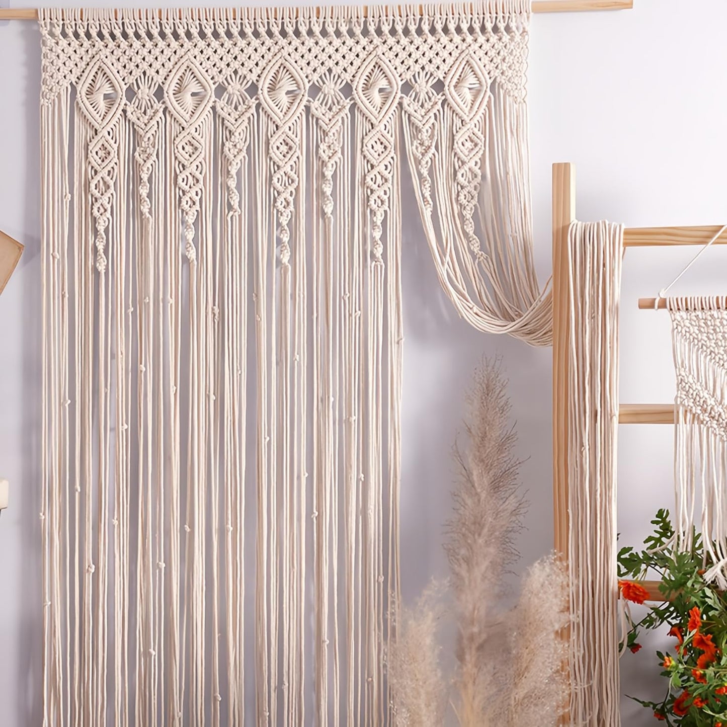 OIHYA Macrame Curtain Wall Hanging Handmade Boho Curtains for Wedding Backdrop Arch Closet Room Divider Boho Wall Decor 40"X80"