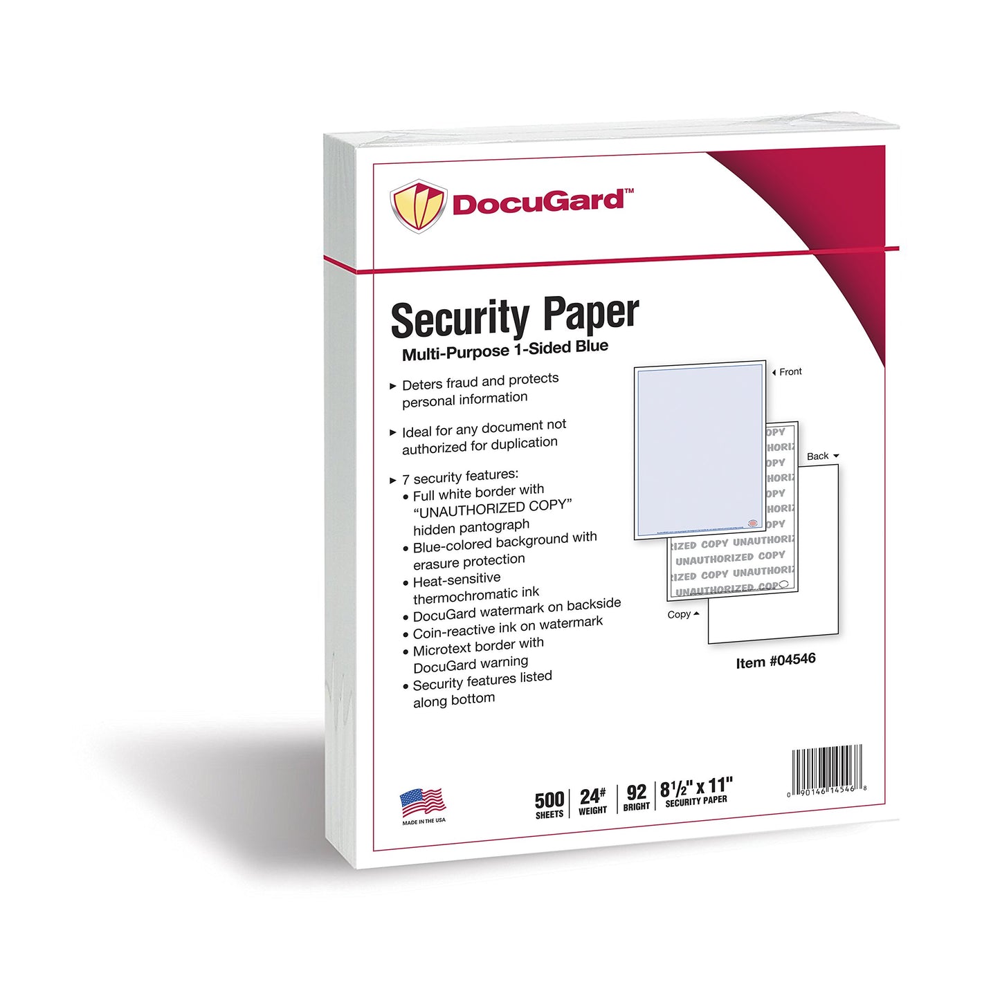 DocuGard Advanced Blue Multi-Purpose Security Paper - Fraud Prevention - 7 Security Features - Laser & Inkjet Printer Compatible - 8.5" x 11“ - 24 lb - 500 Sheets (04546)