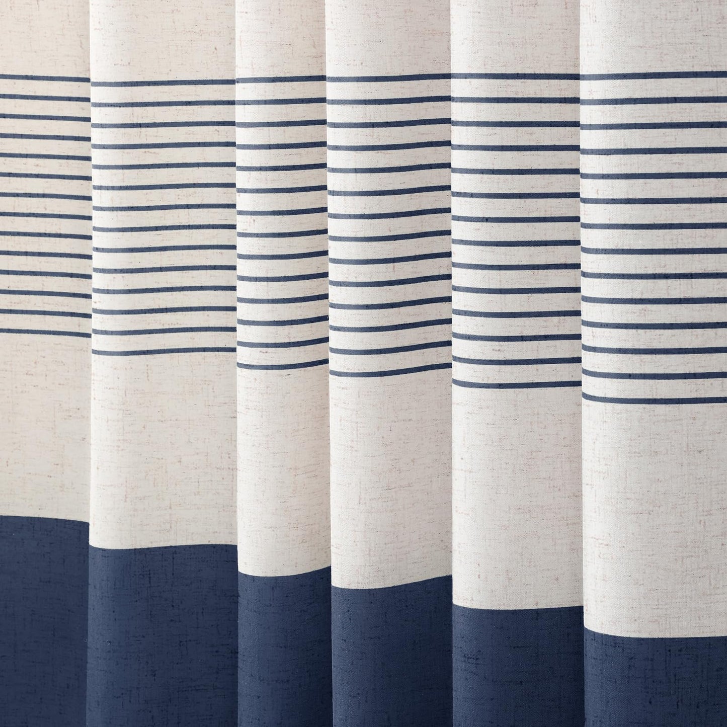 XOGUIBO Navy Blue Shower Curtain Linen Coastal Ocean Striped Shower Curtains for Bathroom with Tassel 72 X 72