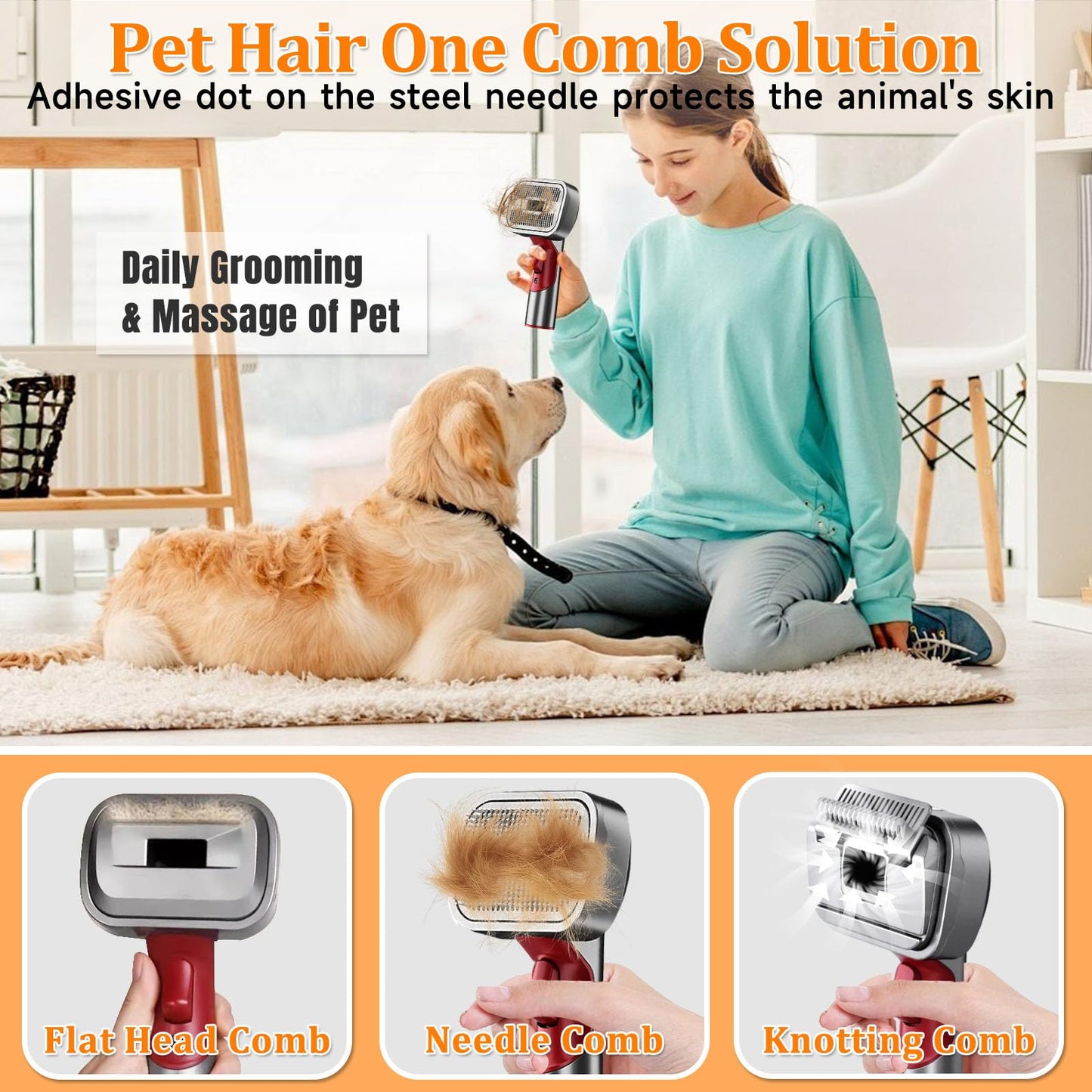 LAQVITA 3-in-1 Pet Dog Grooming Attachment Kit, Deshedding Brush Attachment for V15, V11, V10, V8, V7 – Effective Grooming & Cleaning – Hair Grooming Tools for Dog and Cat, 5 Pack
