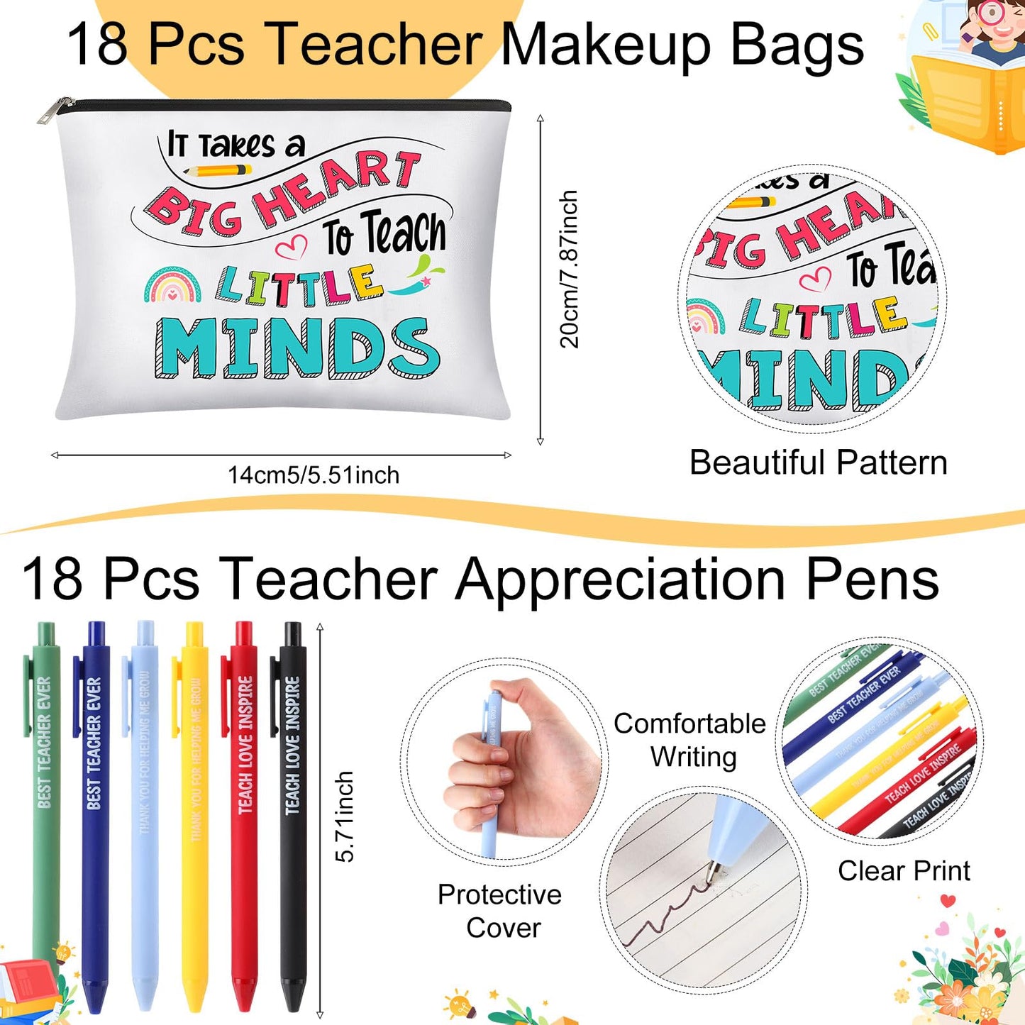 Resurhang 72 Pcs Teacher Appreciation Gifts Bulk Spiral Notebook Thank You Gifts for Women Includes Rainbow Wirebound Spiral Notebook Ballpoint Pen Makeup Bags Sticky Note for Teachers Gifts
