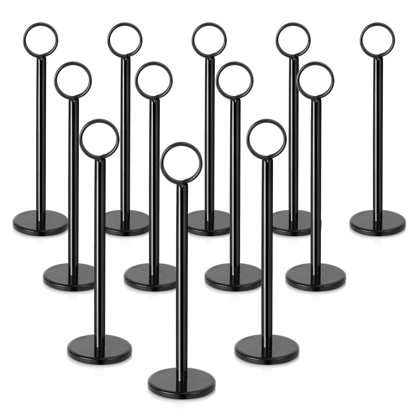 New Star Foodservice Ring-Clip Table Number Holder / Place Card Stand, 8 Inch, Black Finish, Set of 12
