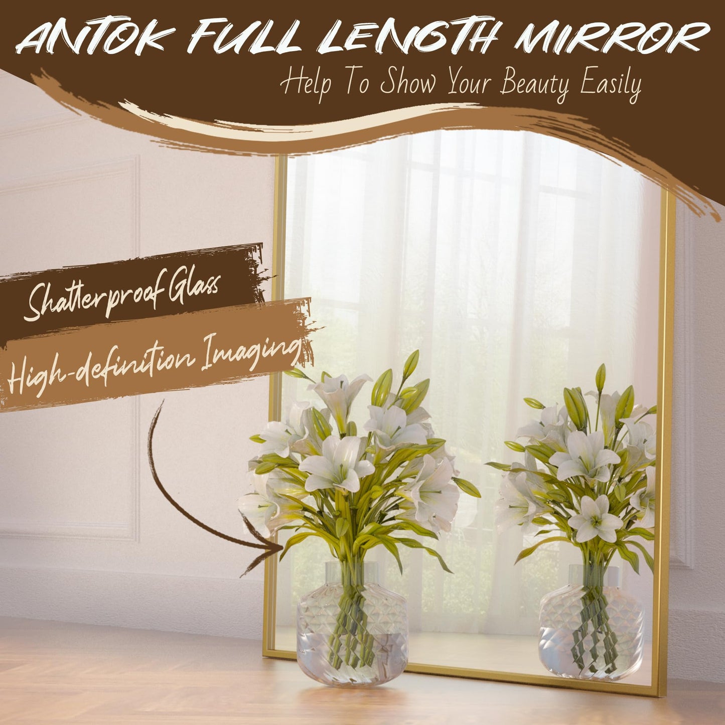 Antok Arched Full Length Mirror, 56"x14" Gold Metal Frame Floor Mirror for Bedroom Living Room, Freestanding/Wall Mount/Leaning
