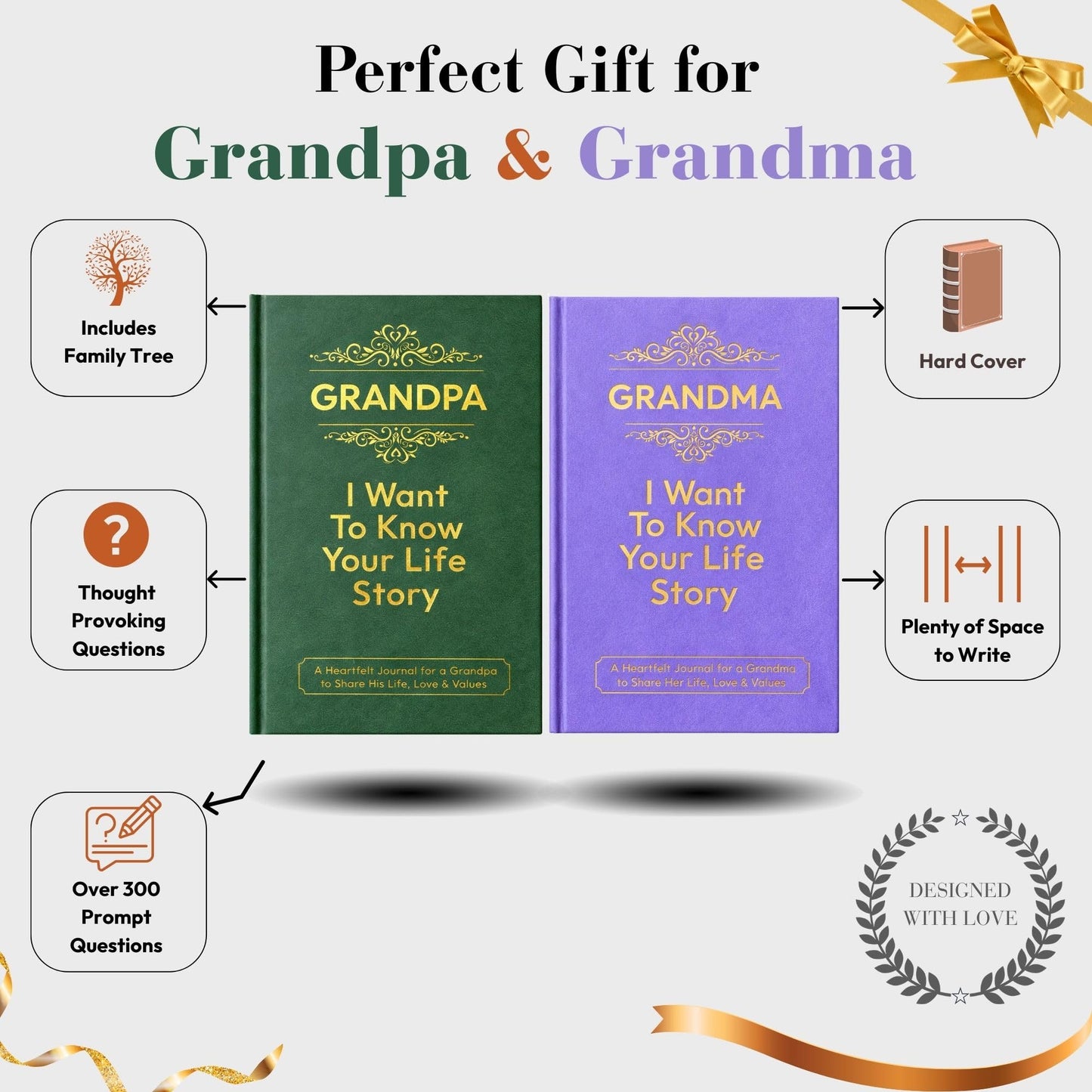 GrandPa and GrandMa I Want to Know Your Life Story Journal (Hardcover): Gifts for GrandPa and GrandMa – Perfect for Birthday, Thanksgiving Day, Mothers Day & Fathers Day & Christmas