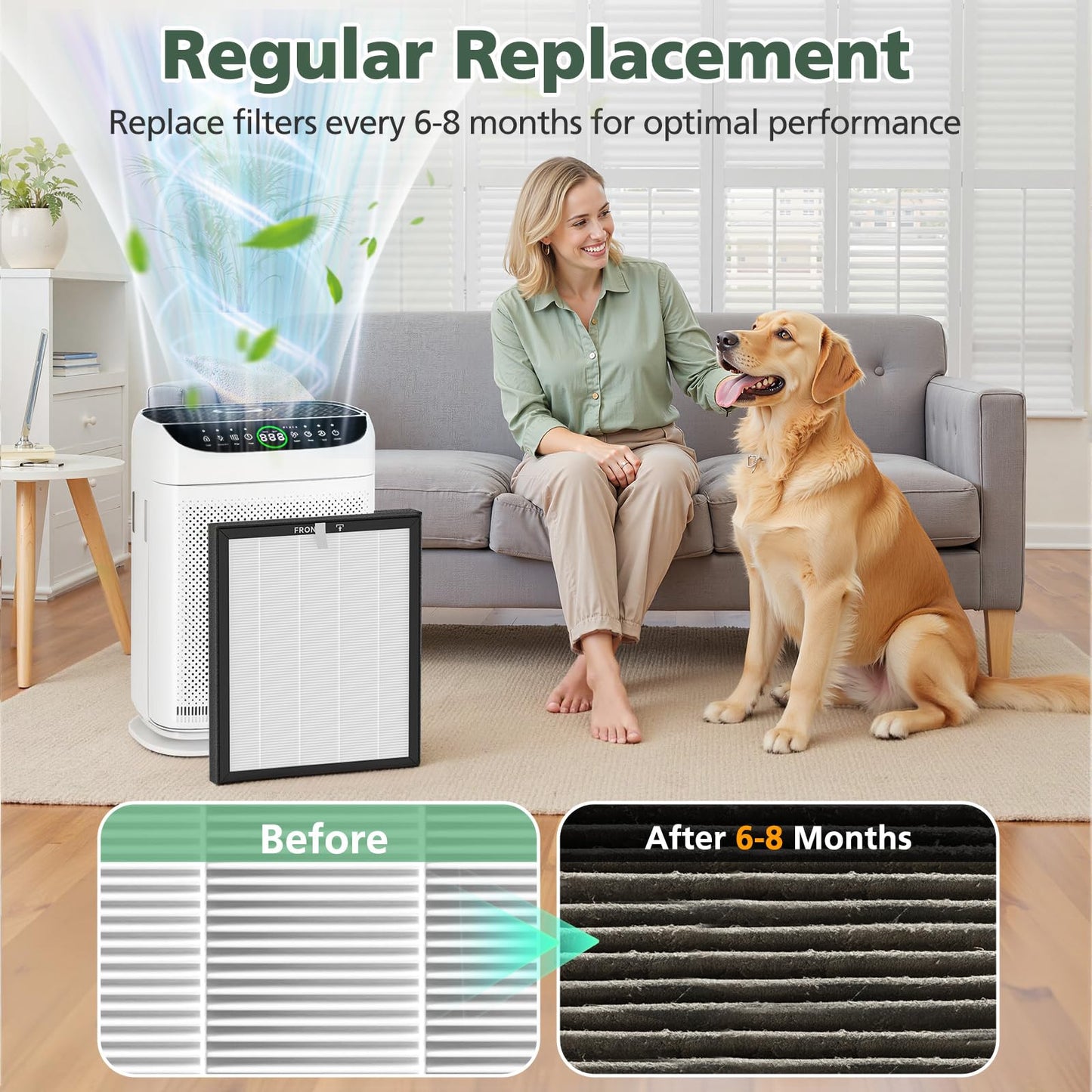 ZX001 Replacement Filters Compatible with ZX001 Air Purifi-er, 3-IN-1 HEPA Air Filter and Activated Carbon Filter for Dust Pollen Pet Hair & Odors Smoke, 4 Pack