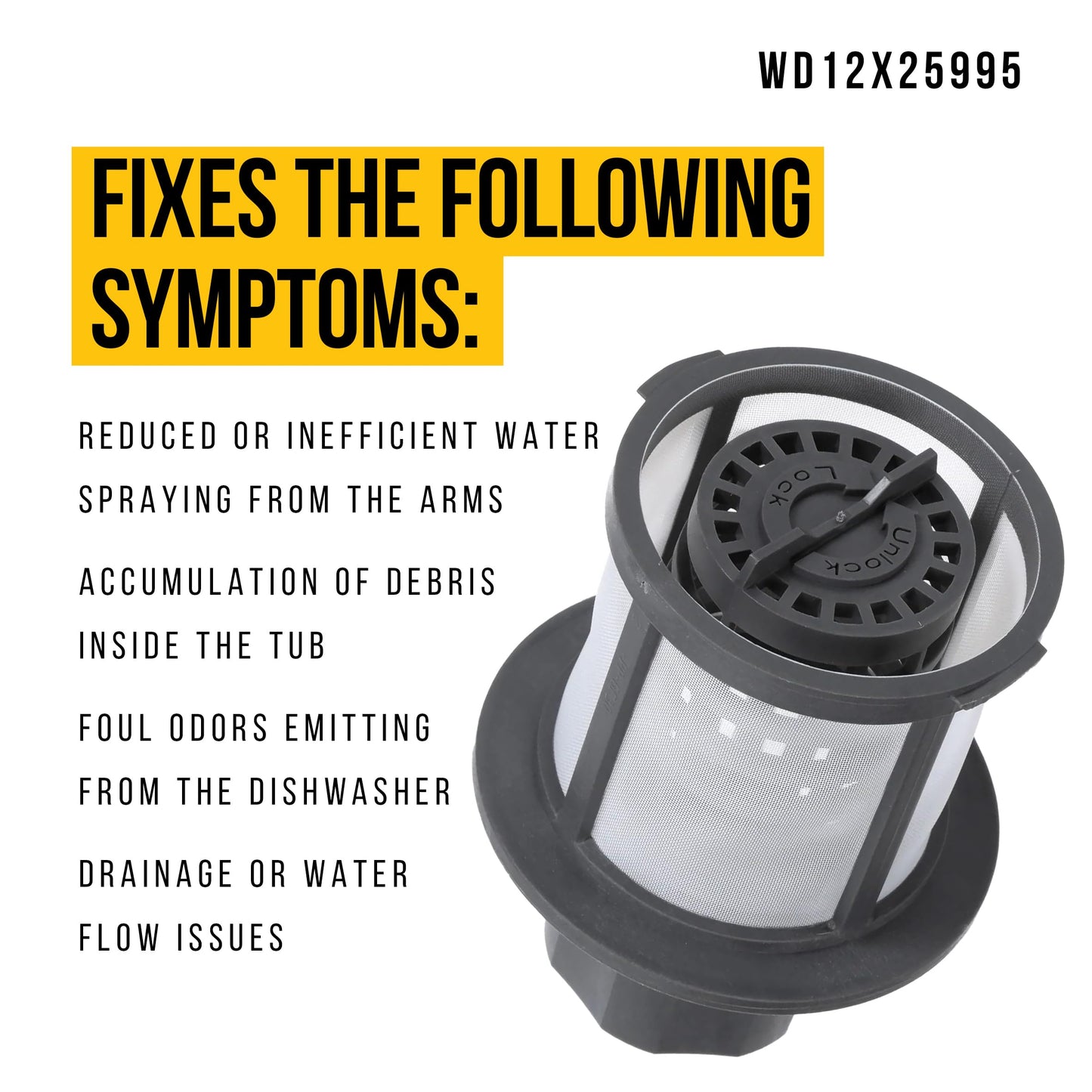 PartsBroz WD12X25995 Fine Filter and Basket Assembly - Compatible With General Electric Hotpoint Haier Dishwasher - Replaces AP6989426 PS16217023 Ultra Durable Replacement