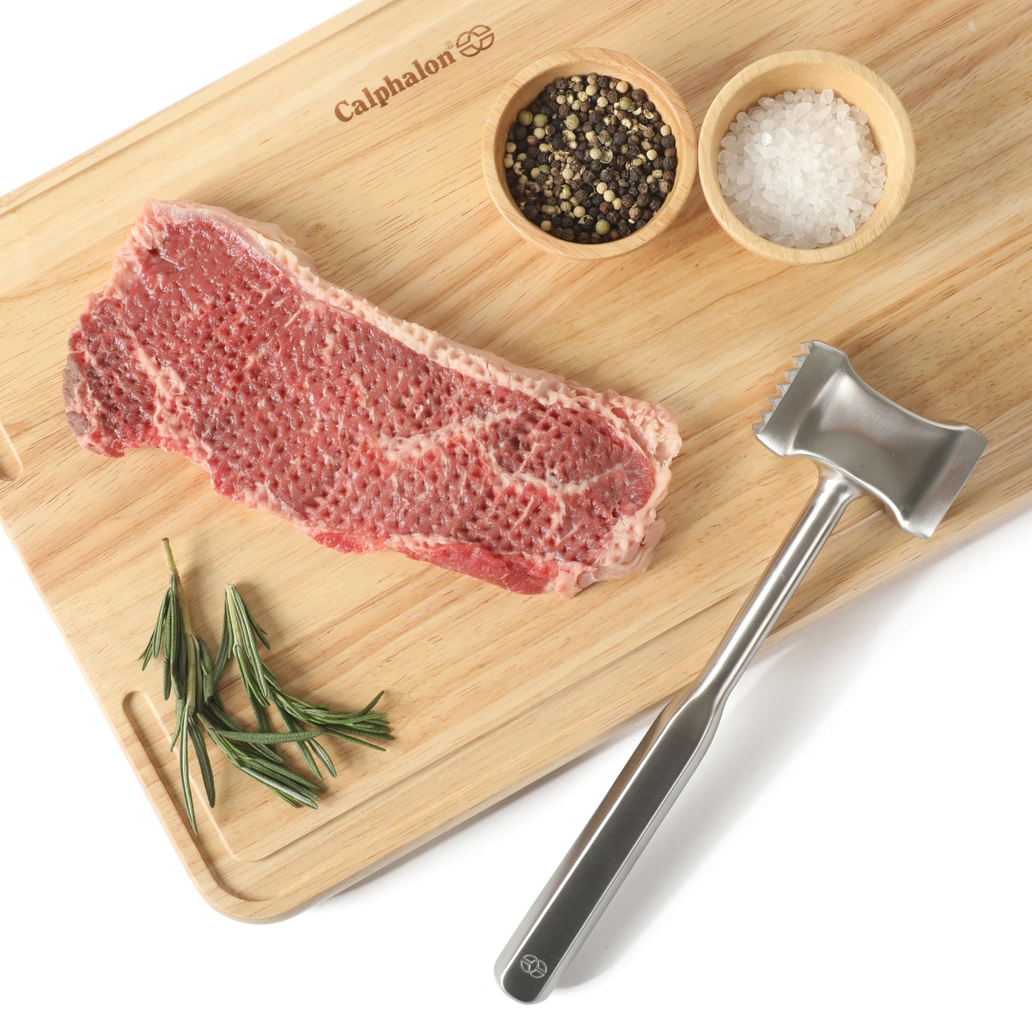 Calphalon Prime Meat Tenderizer, Stainless Steel Dual-Sided Meat Mallet, Kitchen Meat Hammer for Poultry & Beef, Multi-Surface Design with Weighted Handle for Control