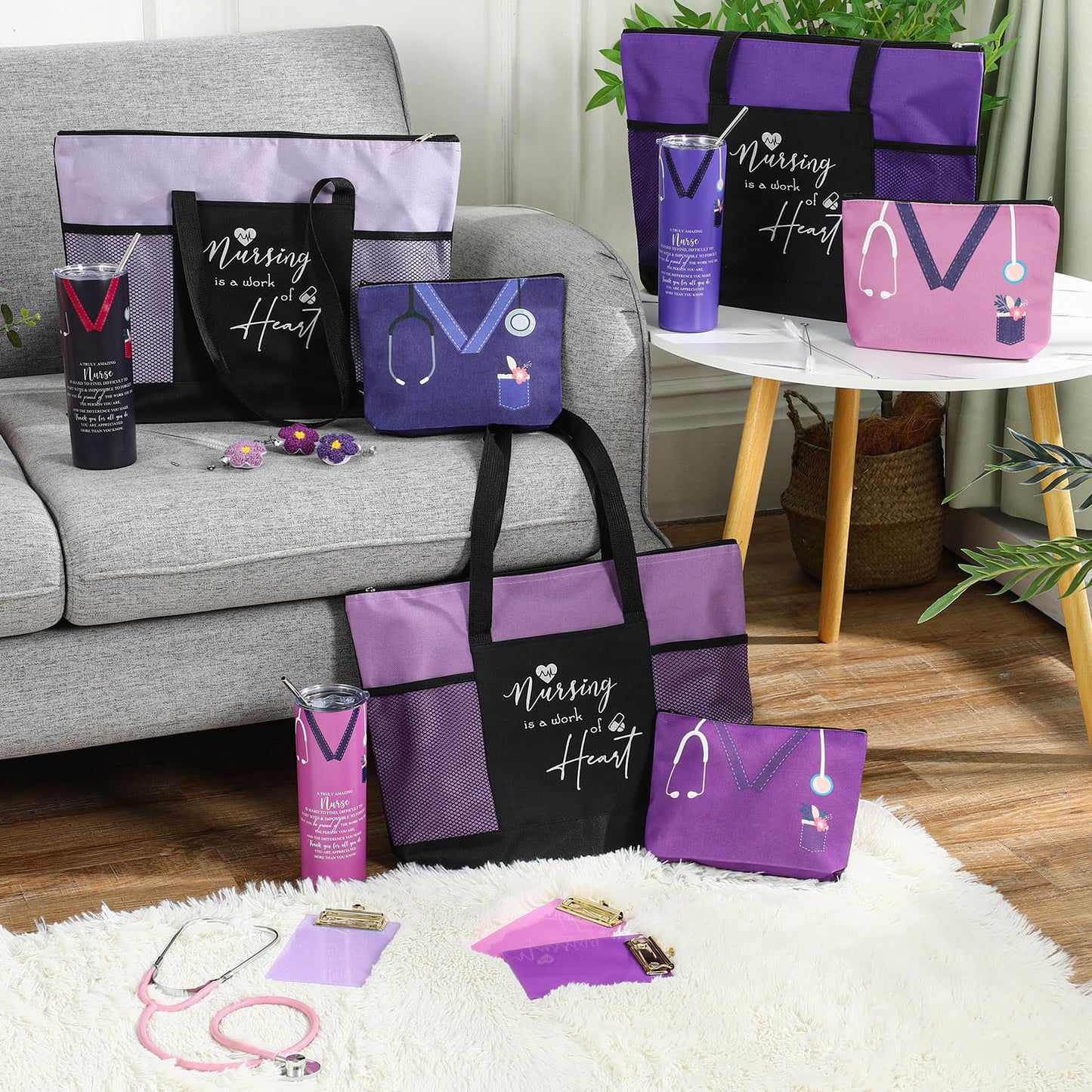 Willinglong 15 Pcs Nurse Appreciation Gift Set for Women Nurse Gifts Basket Set for Nursing Graduation School Student Cna Week (Gradient Purple)