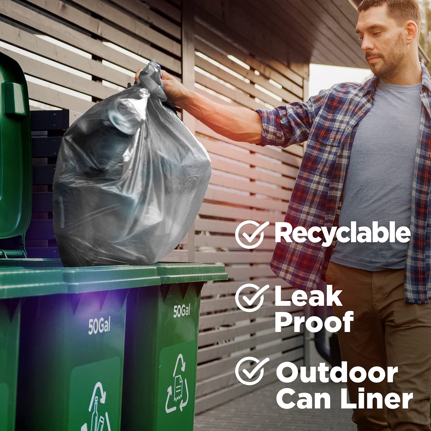 42 Gallon Trash Bags, 3 Mil Contractor Bags, Large Trash Can Liners, 33 x 48", For Large Trash Cans - For Outdoor, Lawn, Custodian, Landscape, Leaf, Recycling - Made in USA - (CLEAR, 50 COUNT)