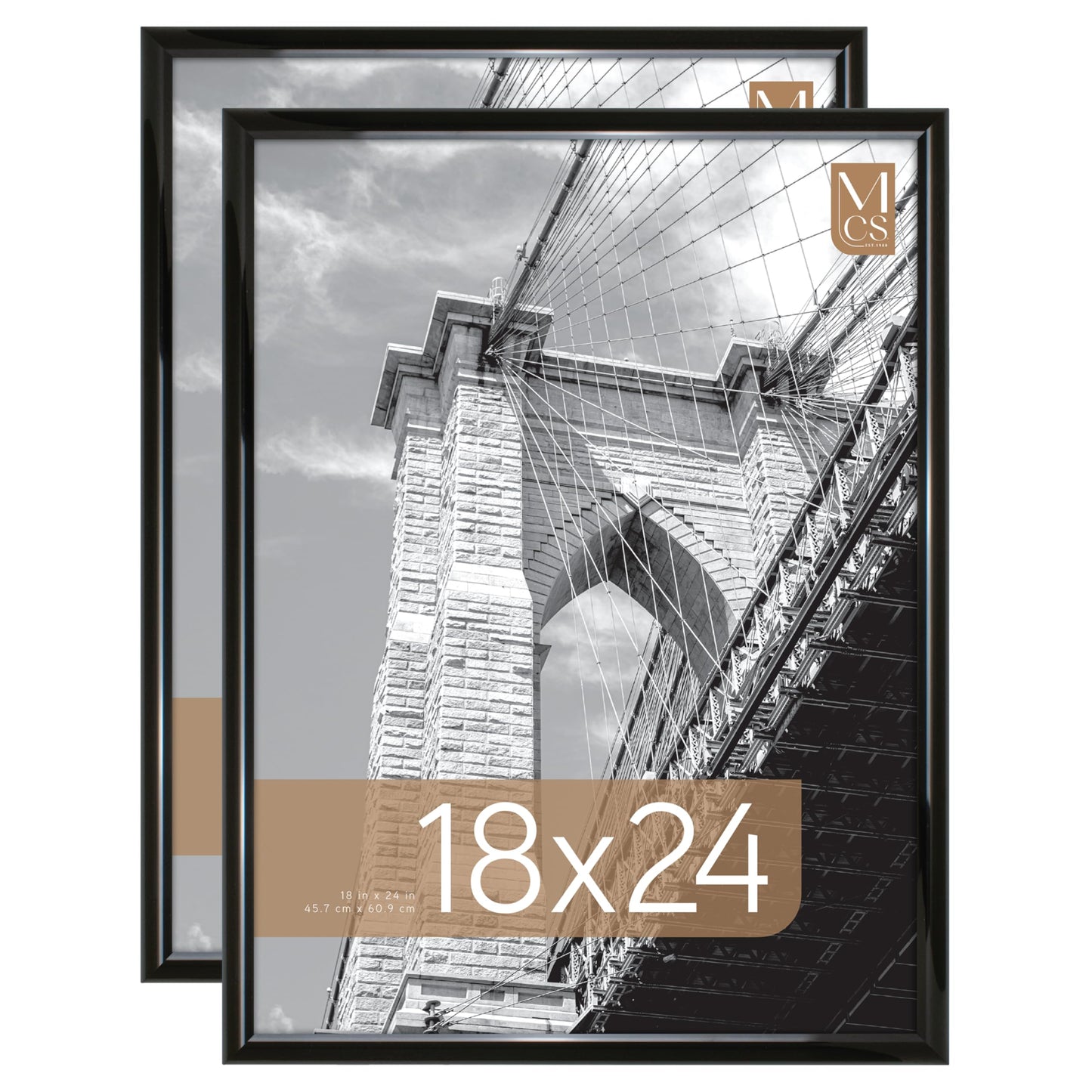 MCS Trendsetter 18x24 Poster Frame Black High-Gloss, Vertical & Horizontal Wall Hanging Large Picture Frame for Photos, Posters & Art Prints (2-Pack)