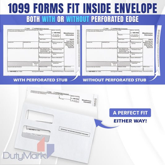 100 Tax 1099 Envelopes Self-Seal For 1099 MISC, 1099-R & DIV - INT, 1095, 1098, Double-Window Security tinded, For Quickbooks or Tax Software - 5 5/8 Inch x 9 Inch, 100 Envelopes