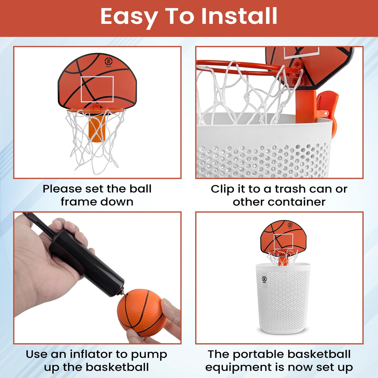 Basketball Trash Can Complete Set – Perfect Basketball Hoop Trash Can, Fun Indoor Kids Trash Can and Unique Basketball Birthday Gift
