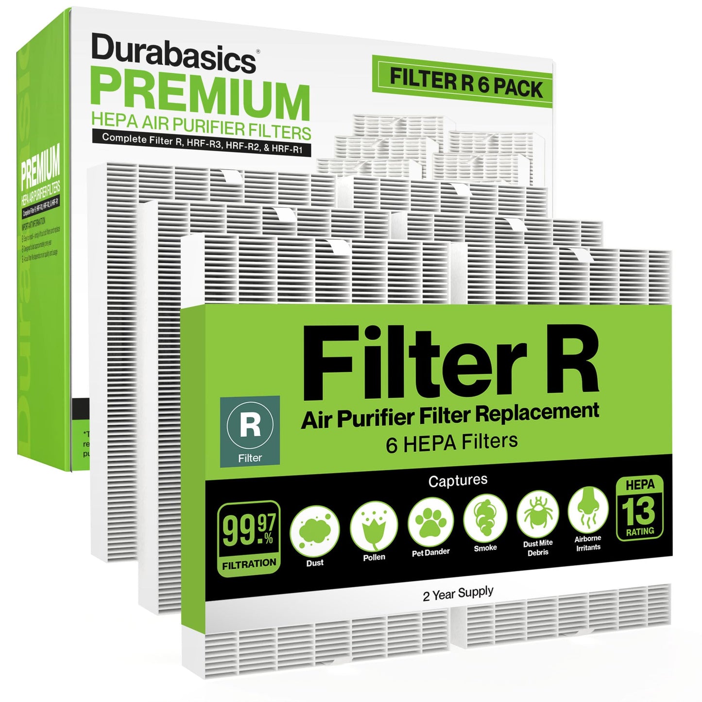 Durabasics 6 Pack of HEPA Filters Compatible with Honeywell Air Purifier Replacement Filters, Replacement for Honeywell Filter R, HEPA Filter R, HPA300, HPA 300 & HRF-R3