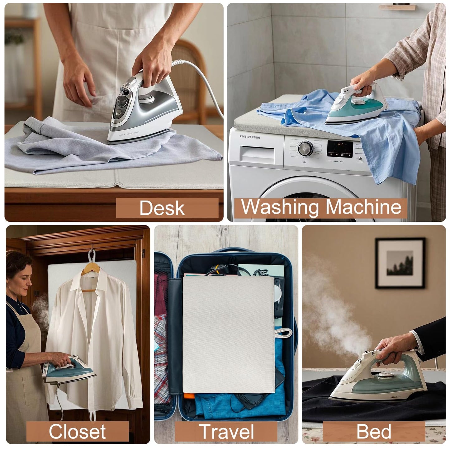 MTZRFLL 24" x 16" Ironing Mat Foldable, Portable Small Thickened Heat Resistant Cotton Wood Mini Ironing Pad Board for Table Top, Washer, Bed, Dorm, Travel, Countertop, Tabletop, Double Sided Use