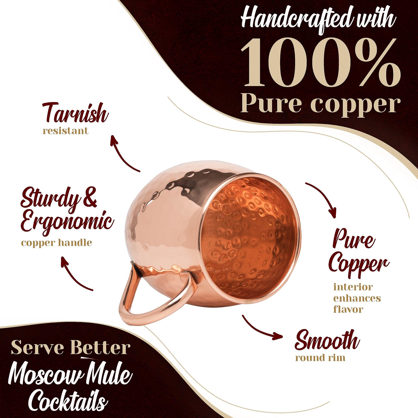 Advanced Mixology Mule Science Moscow Mule Copper Mugs Gift Set of 4 (19 oz) – Handcrafted Hammered Copper Cups, Food-Safe & Tarnish-Resistant – Includes Straws, Coasters & Shot Glass