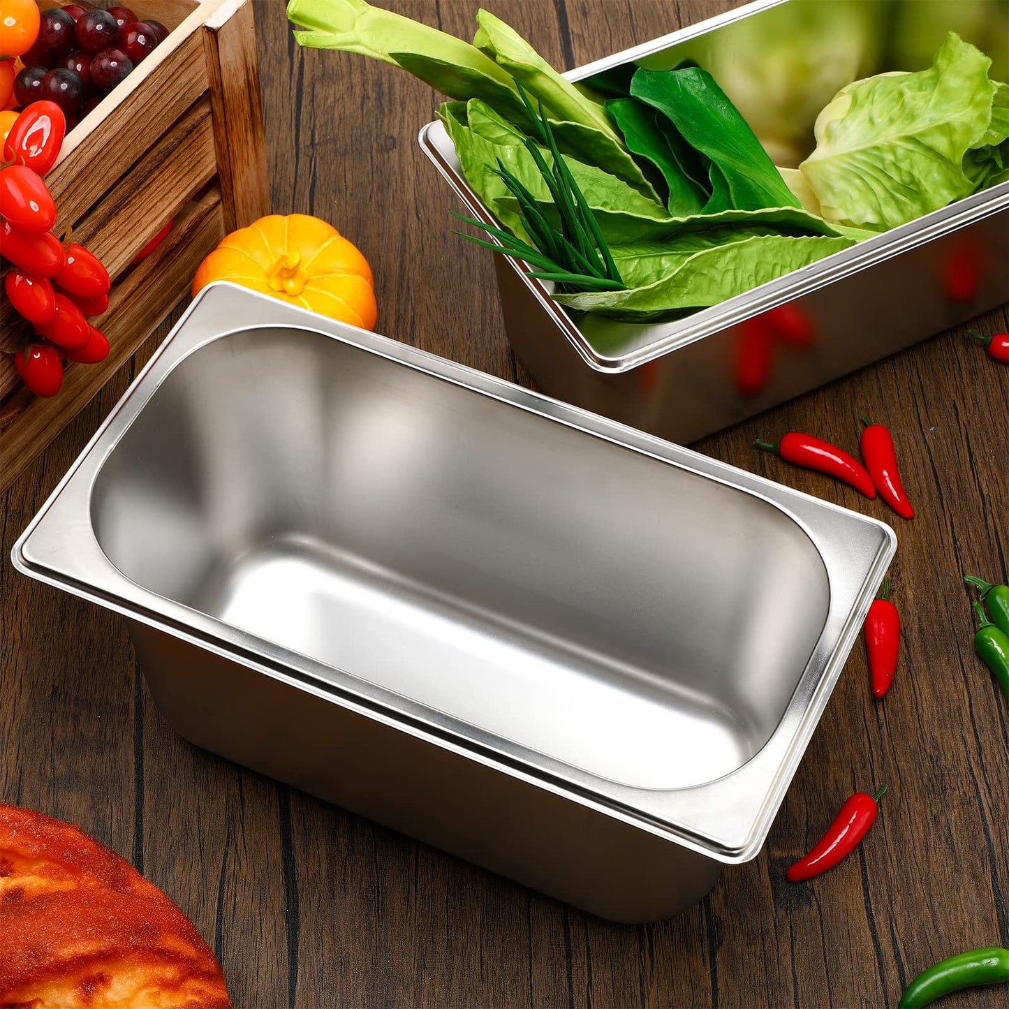 10 Pack Hotel Pans Stainless Steel Steam Table Pan 1/3 Size, 0.8 mm Thick Anti Jam Warming Pans for Food Warmer Restaurant Catering Supplies, 12.8 x 6.9 Inch(6 Inch Deep,Standard)
