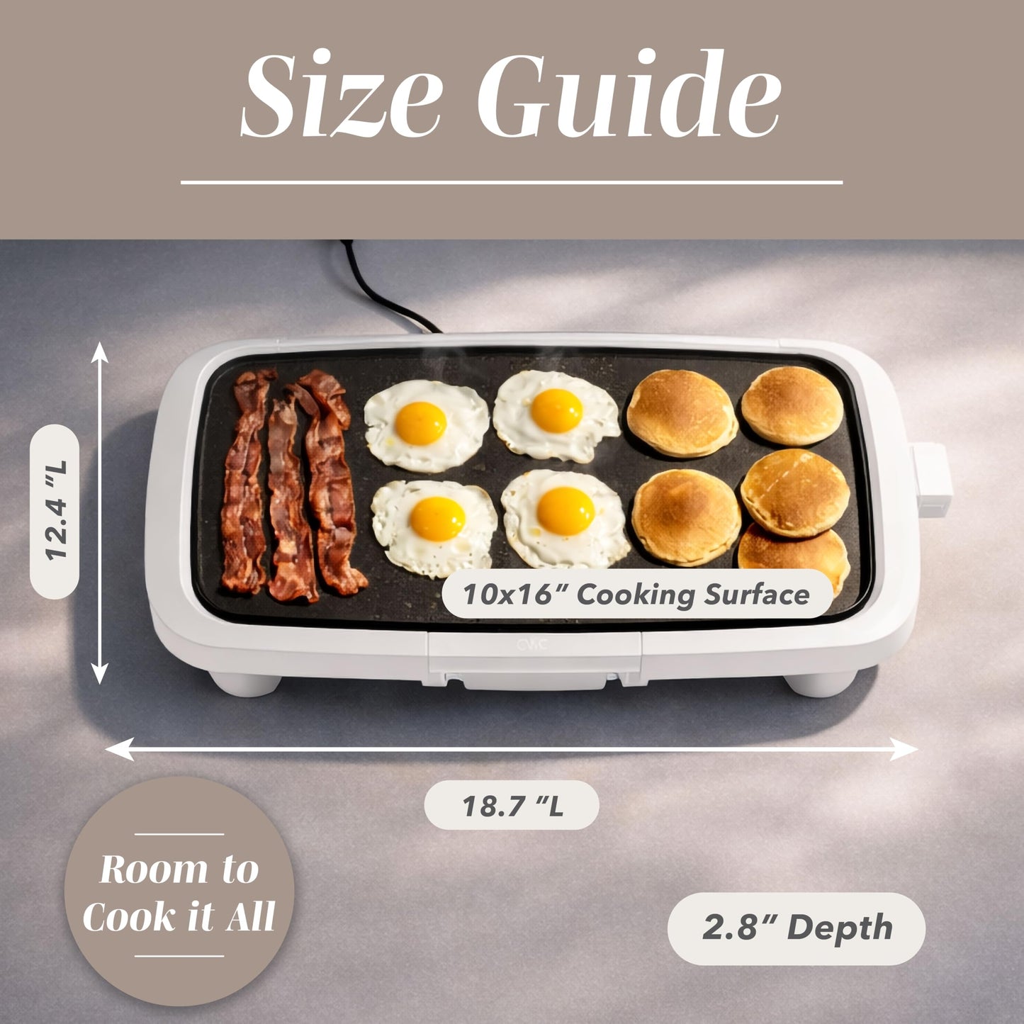COOK WITH COLOR Electric Griddle 1200W, Nonstick Surface for Pancakes, Burgers, Eggs & More, Removable Temperature Control, Slide-Out Drip Tray, 10" x 16" Cooking Area, Cream