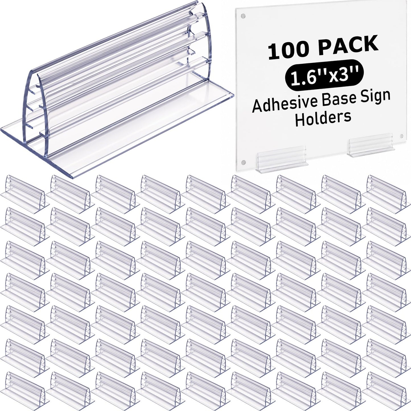 Fulmoon 100 Pcs Sign Holder, Adhesive Base Sign Holders Multiple Uses for Counters, Warehouses, Base Holders with Strong Adhesive (1.6 * 3in)