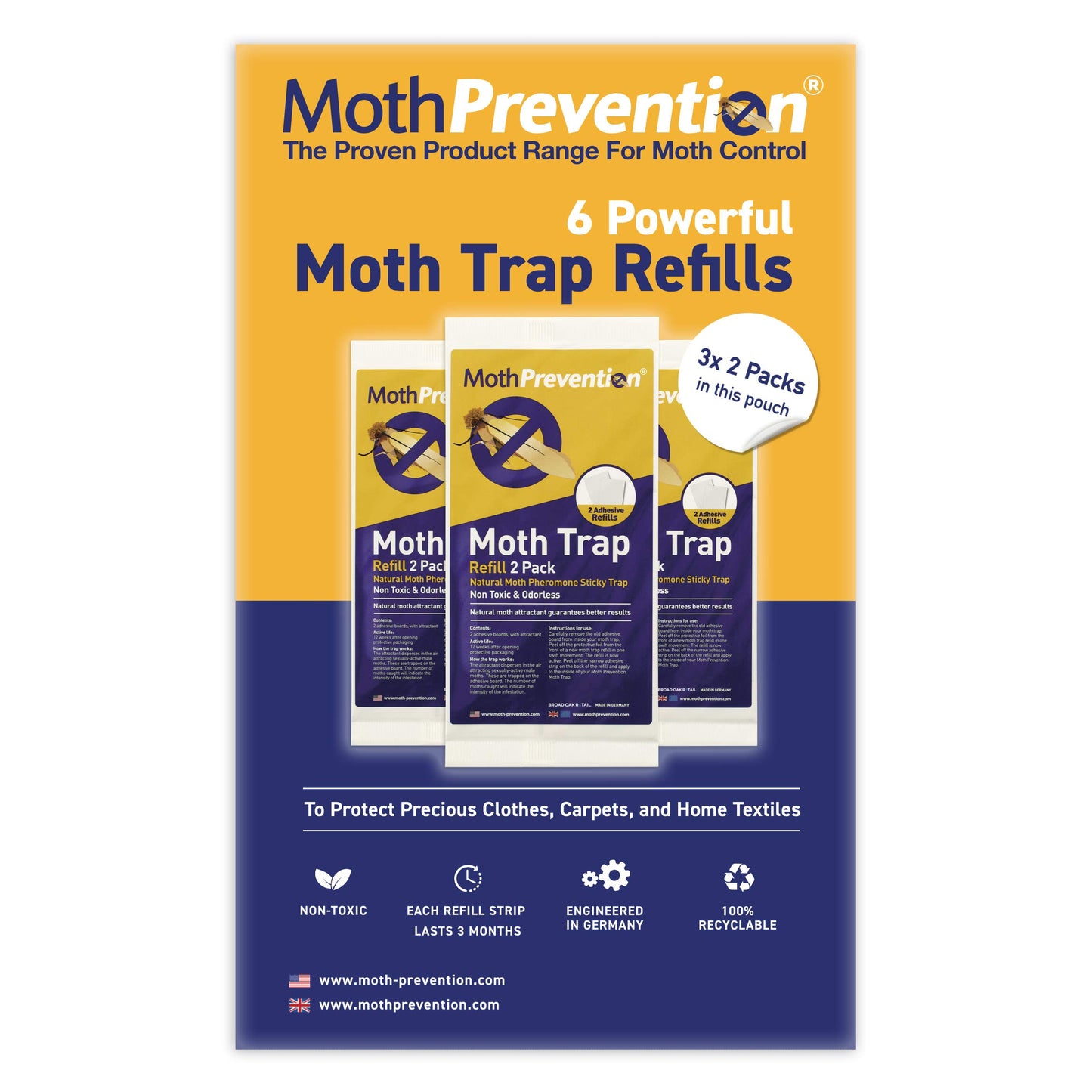 Clothes Moth Trap Replacement Strips (6 Strips in Total) - Refills for MothPrevention Moth Traps - for Closets & Clothing
