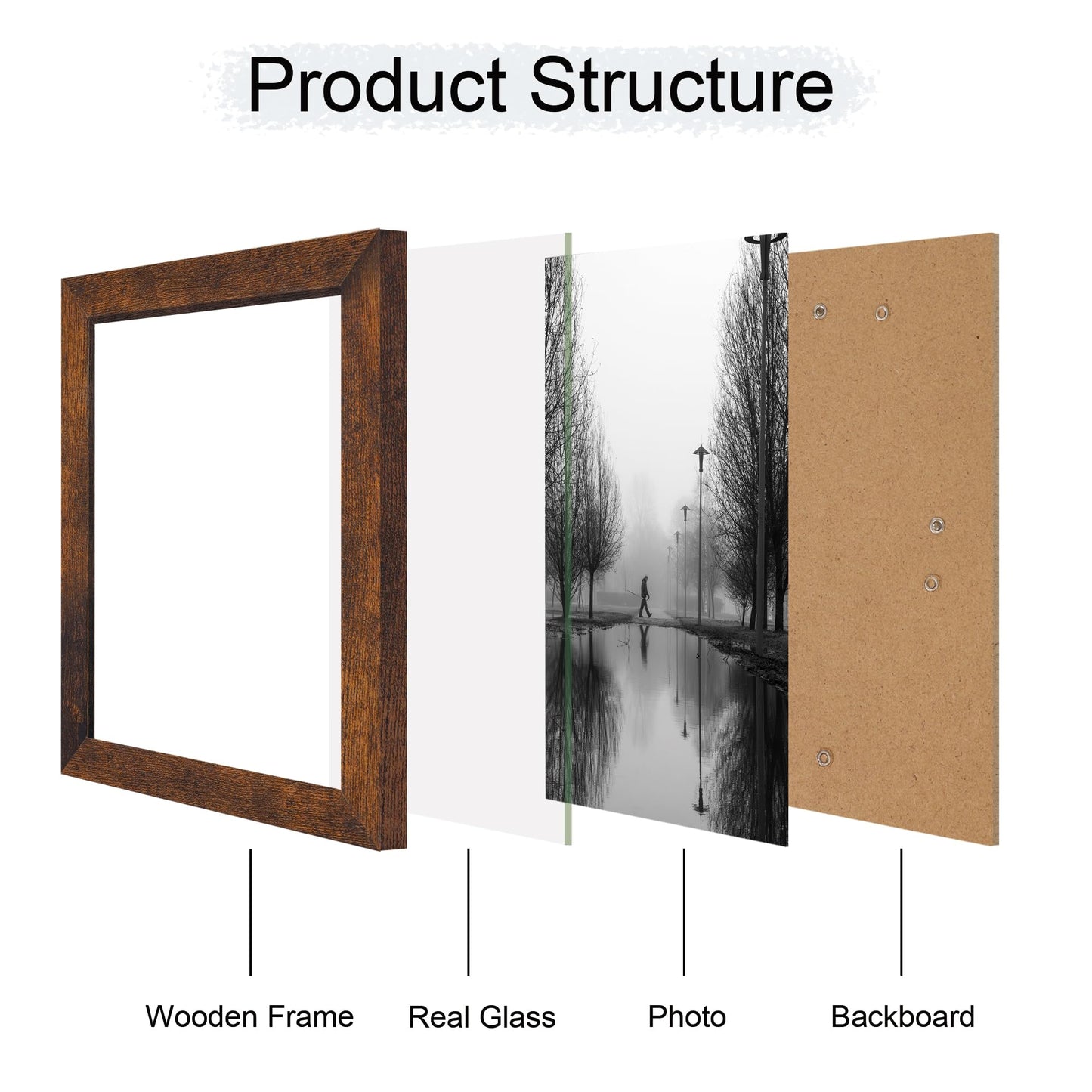 iRahmen 8.5x11 Picture Frame Set of 4, High Definition Real Glass Rustic Frame, Wood Photo Frames 8.5 by 11 Diploma Document for Wall Hanging and Tabletop Display