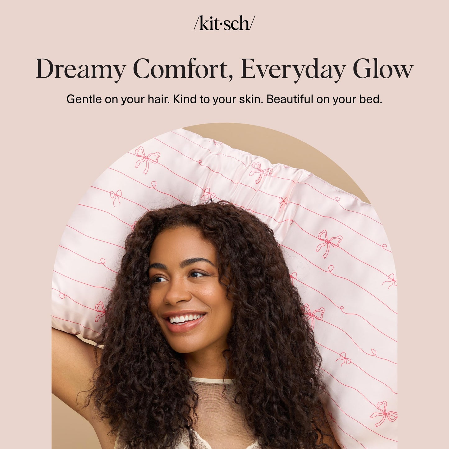 Kitsch Satin Pillowcase with Zipper for Hair & Skin - Softer Than Silk Pillow Cases, Smooth Cooling Satin Pillow Case, Wrinkle-Free Pillow Cases King Size (19x36) - Striped Bows