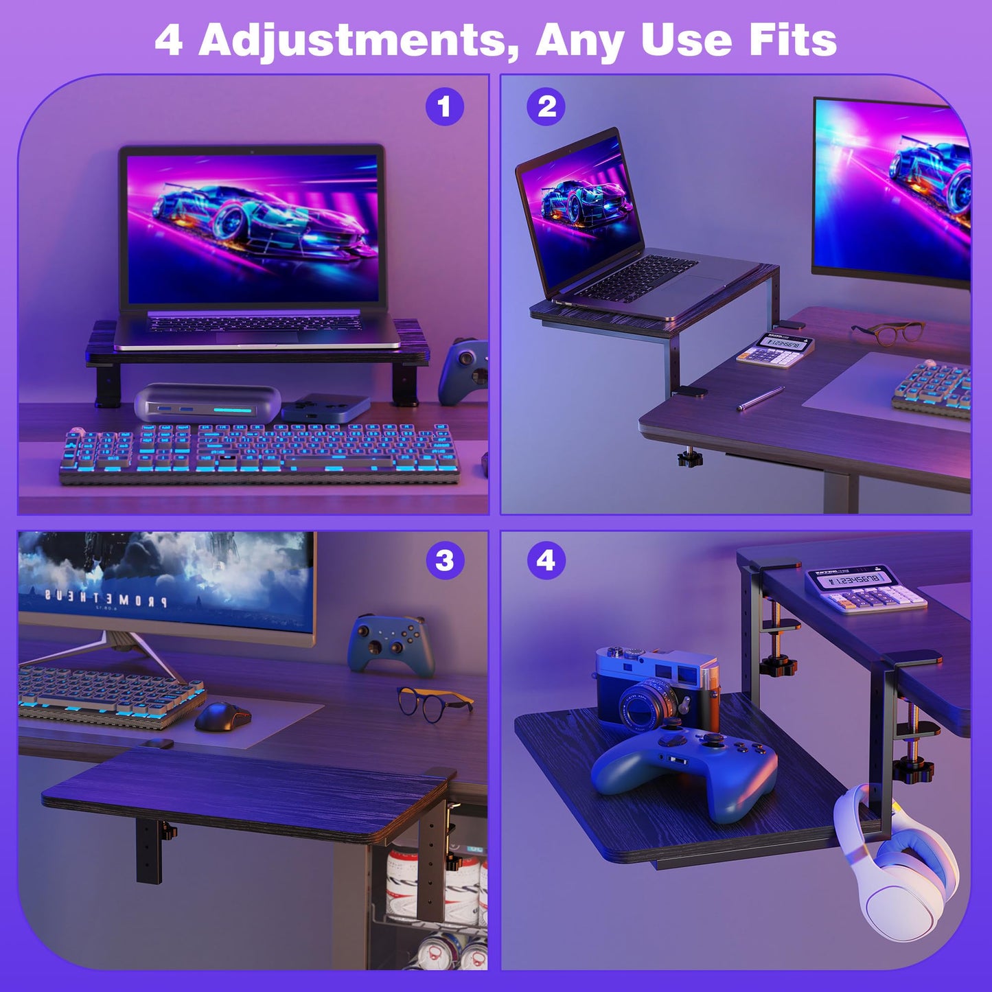 ART-GIFTREE Desk Extender, 15-inch Clamp-On Desk Shelf, Height-Adjustable Desktop Shelf Organizer for Monitors Office and Gaming Accessories, Arm Support Table Extension, 44lbs Heavy Duty, Black