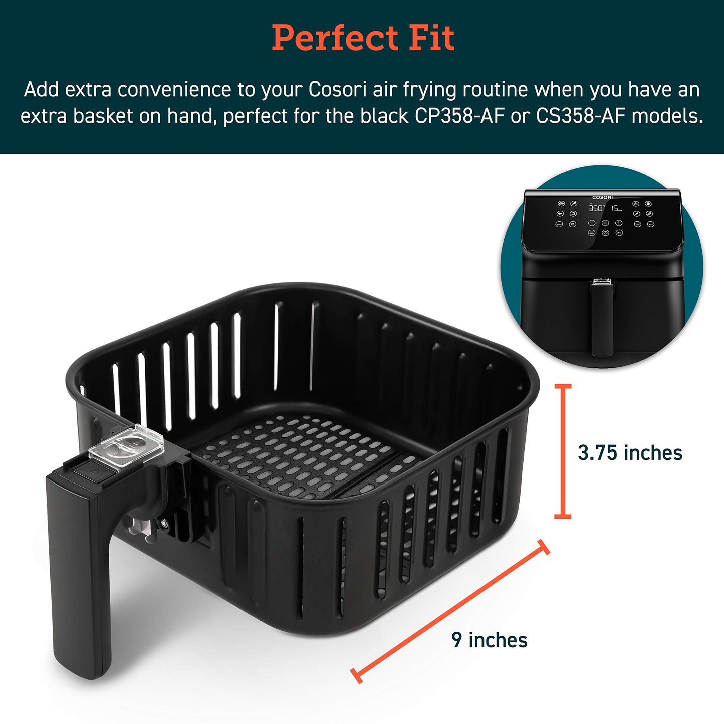 Cosori Air Fryer Accessories, Replacement 5.8QT Original Basket For Cosori CP358-AF, CS358-AF Air Fryers, Non-Stick, Dishwasher-Safe, CAF-P582B